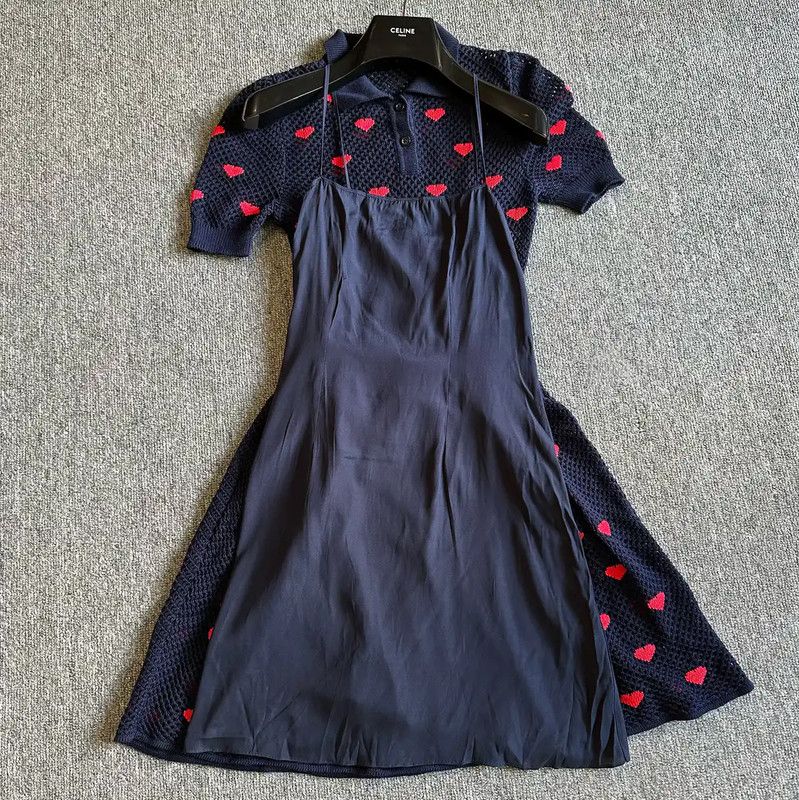 Dior Dior Spring Autumn Navy Heart Print Dress 0089 Size S / US 4 / IT 40 - 8 Thumbnail
