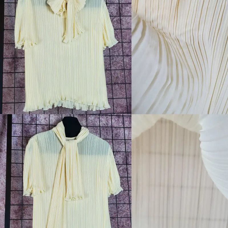 Dior Dior Summer Yellow Short Sleeve Pleated Top 0089 Size L / US 10 / IT 46 - 4 Thumbnail