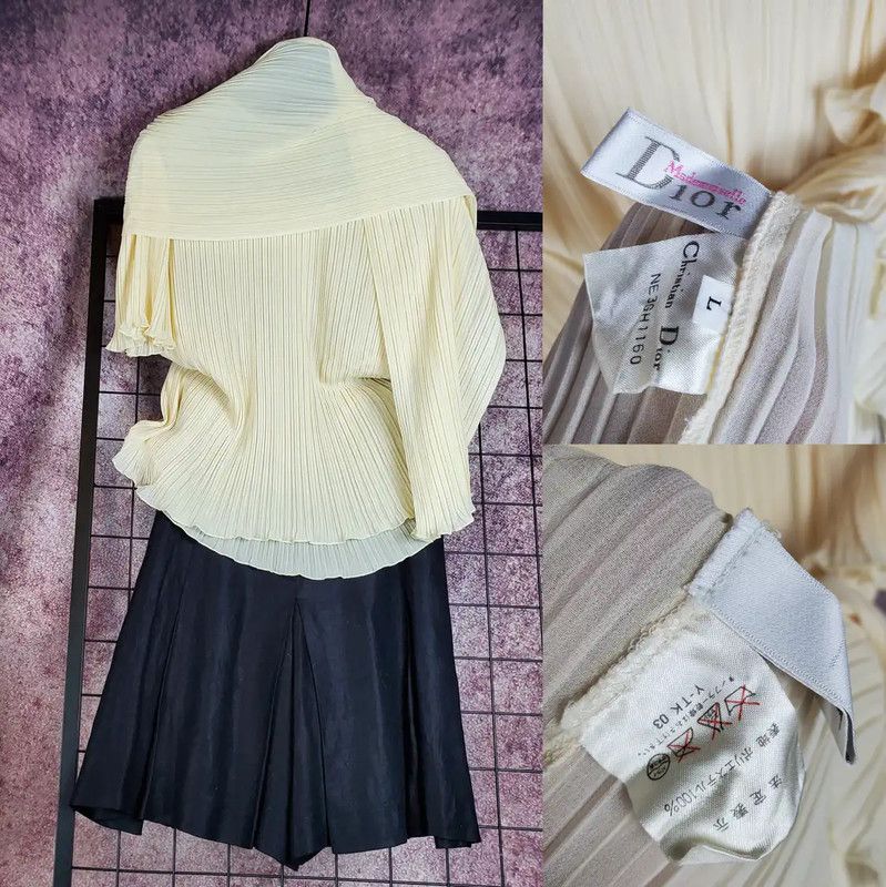 Dior Dior Summer Yellow Short Sleeve Pleated Top 0089 Size L / US 10 / IT 46 - 5 Thumbnail