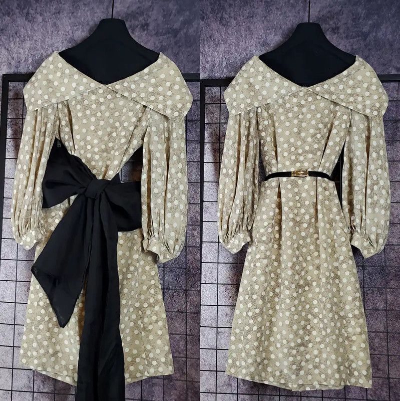 Dior Dior Brown Silk Print Long Sleeve Dress 0089 Size M / US 6-8 / IT 42-44 - 2 Thumbnail