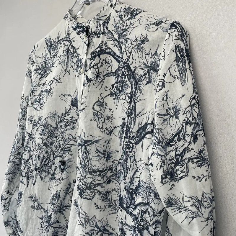 Dior Dior Blue Women's Shirt with Floral Print 0089 Size S / US 4 / IT 40 - 3 Thumbnail