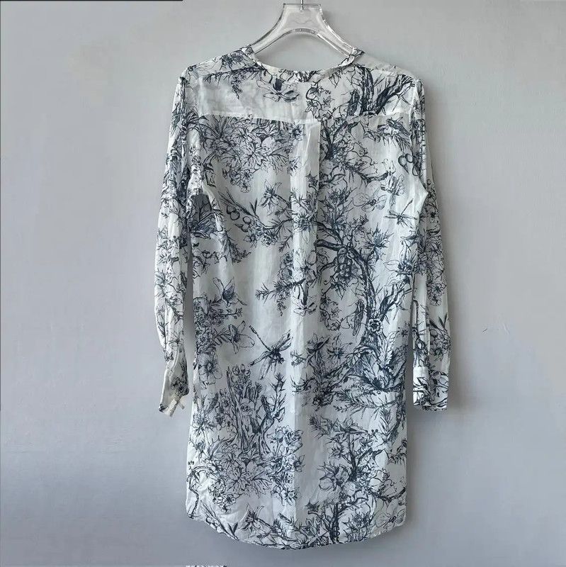 Dior Dior Blue Women's Shirt with Floral Print 0089 Size S / US 4 / IT 40 - 2 Thumbnail