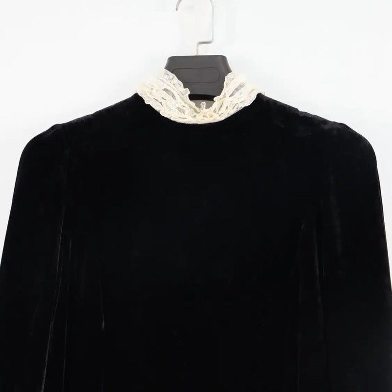 Dior Dior Black Velvet Dress XS with Ruffled Collar 0089 Size XS / US 0-2 / IT 36-38 - 3 Thumbnail