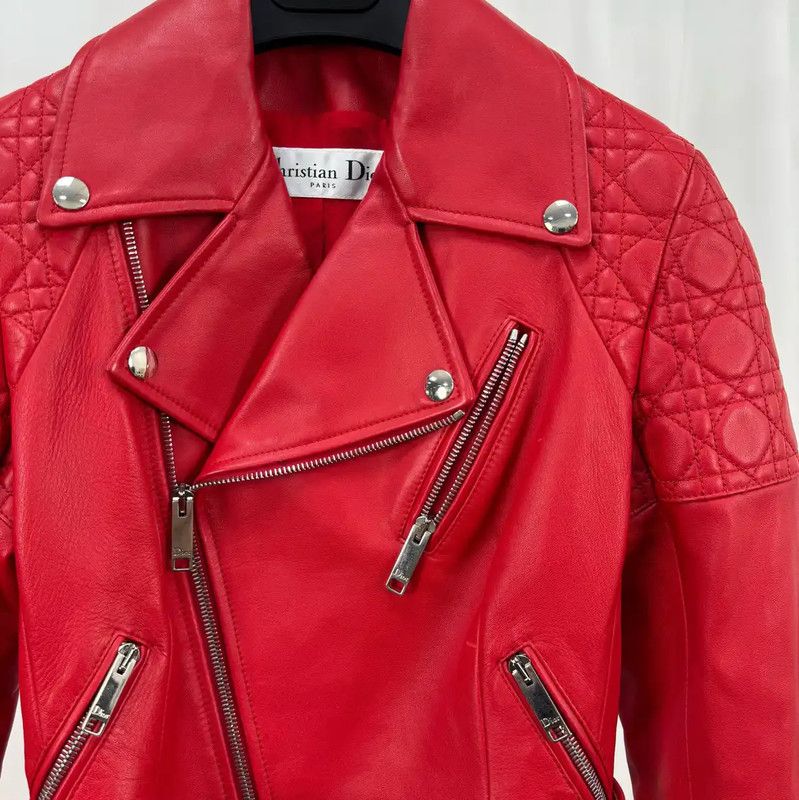 Dior Dior Red Lambskin Logo Women's Jacket 0089 Size S / US 4 / IT 40 - 3 Thumbnail