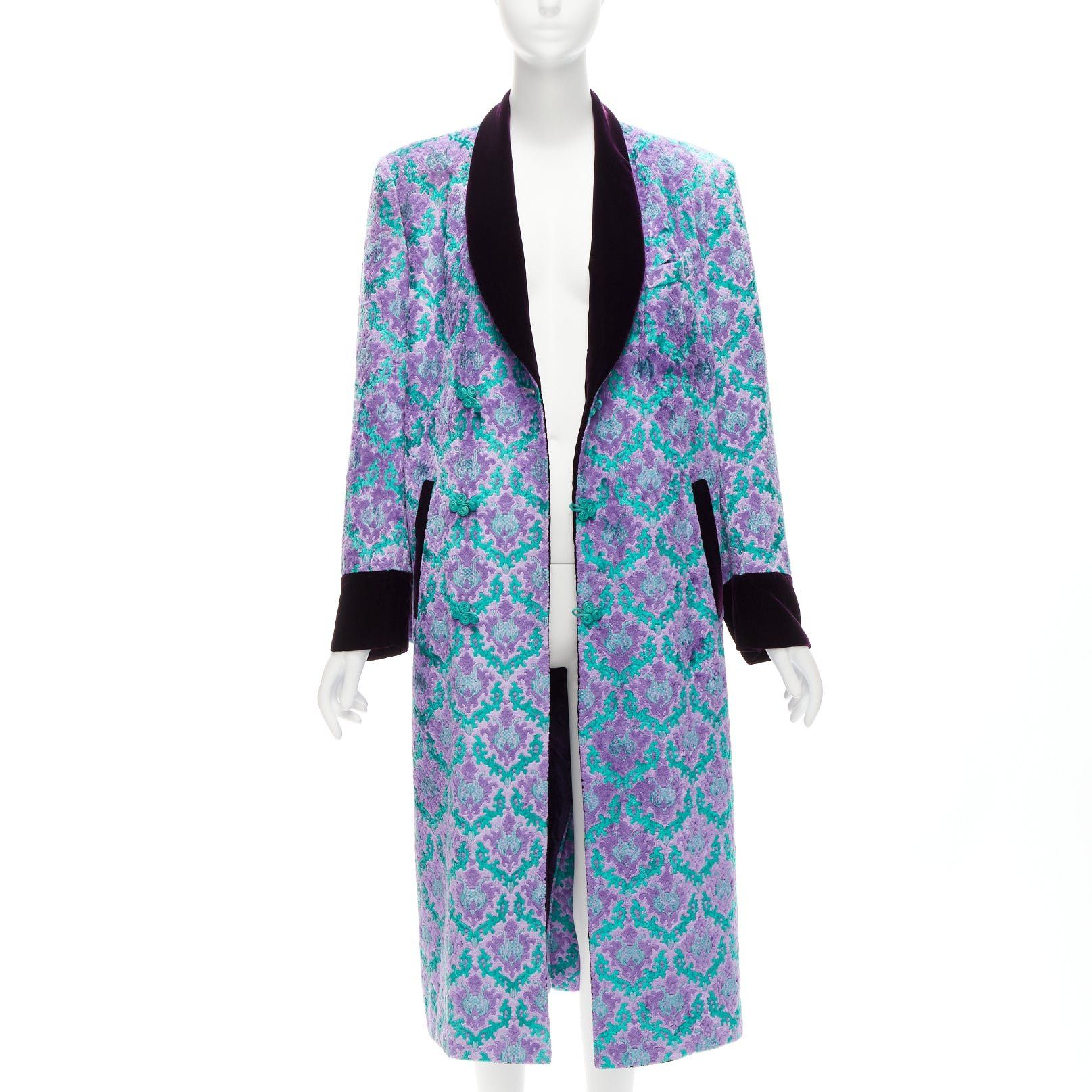 G.V.G.V. G.V.G.V. purple green tapestry jacquard dark velvet belted robe coat FR38 M Size M / US 6-8 / IT 42-44 - 3 Thumbnail