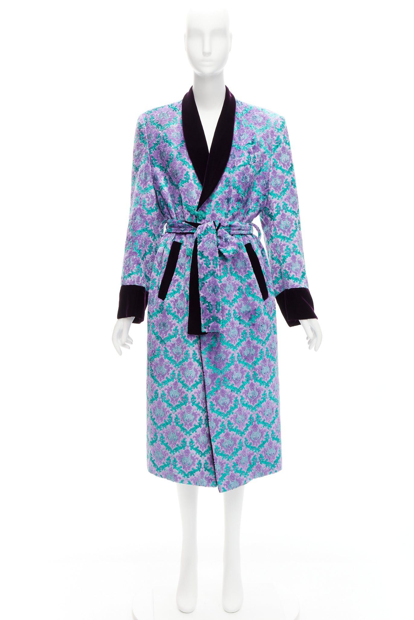 G.V.G.V. G.V.G.V. purple green tapestry jacquard dark velvet belted robe coat FR38 M Size M / US 6-8 / IT 42-44 - 10 Thumbnail