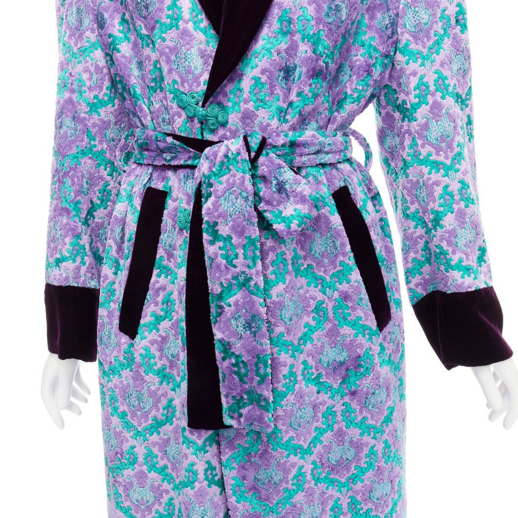 G.V.G.V. G.V.G.V. purple green tapestry jacquard dark velvet belted robe coat FR38 M Size M / US 6-8 / IT 42-44 - 2 Thumbnail
