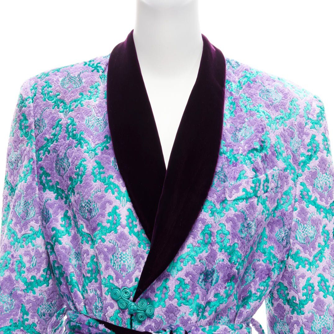 G.V.G.V. G.V.G.V. purple green tapestry jacquard dark velvet belted robe coat FR38 M Size M / US 6-8 / IT 42-44 - 8 Thumbnail