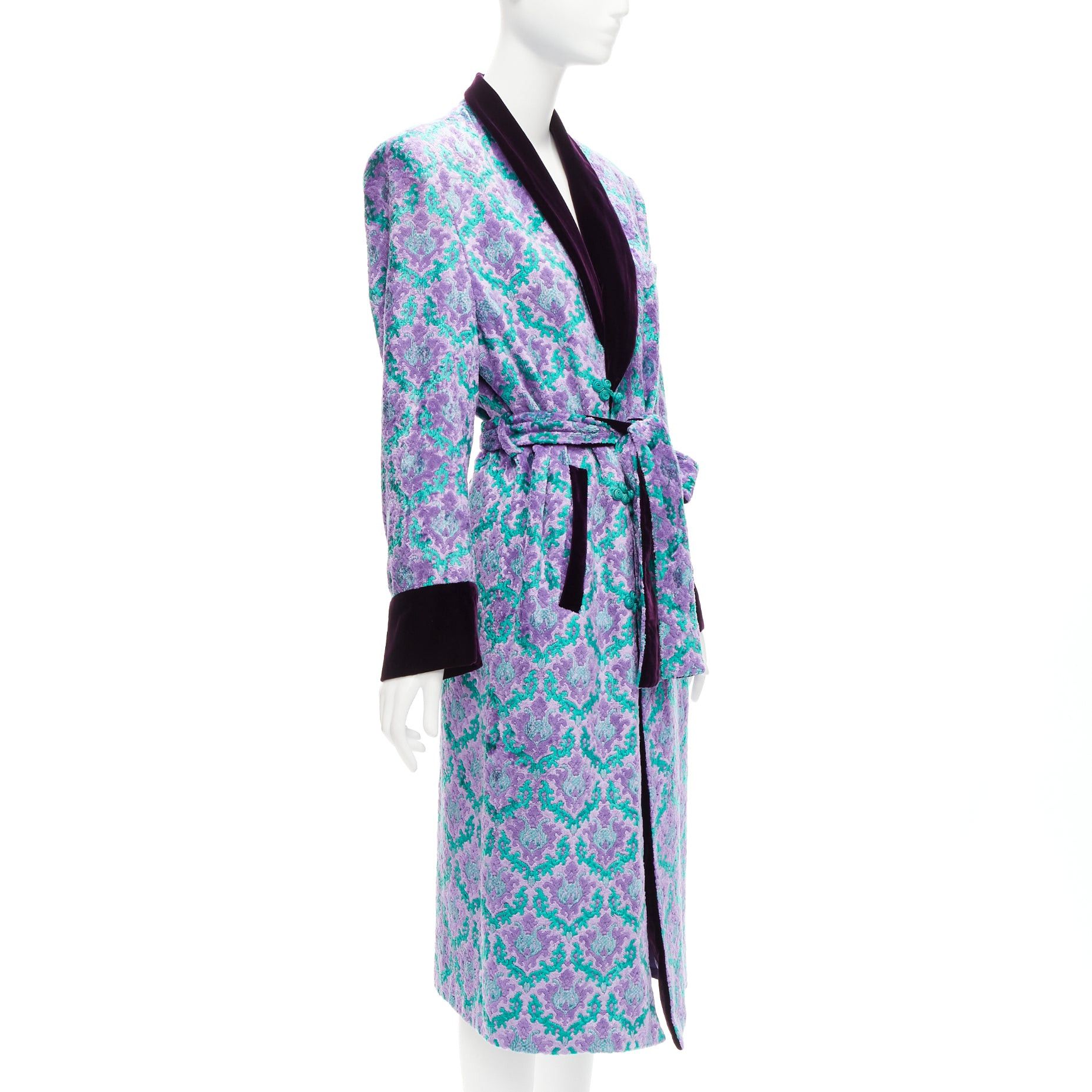 G.V.G.V. G.V.G.V. purple green tapestry jacquard dark velvet belted robe coat FR38 M Size M / US 6-8 / IT 42-44 - 4 Thumbnail