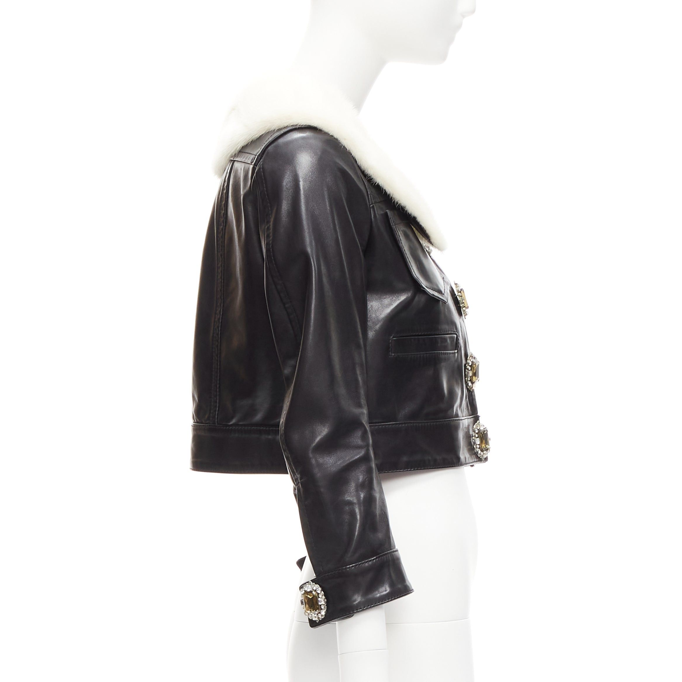 Dsquared2 rare DSQUARED2 asymmetric fur collar jewel button cropped leather jacket IT40 S Size S / US 4 / IT 40 - 4 Thumbnail