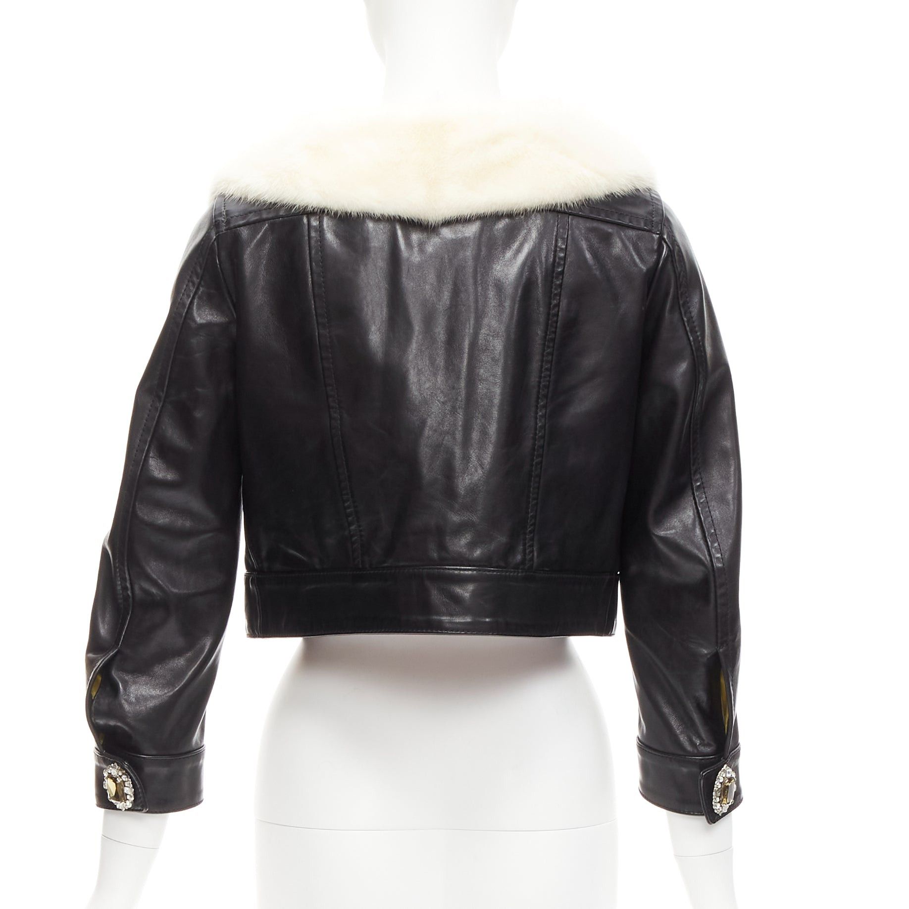 Dsquared2 rare DSQUARED2 asymmetric fur collar jewel button cropped leather jacket IT40 S Size S / US 4 / IT 40 - 6 Thumbnail