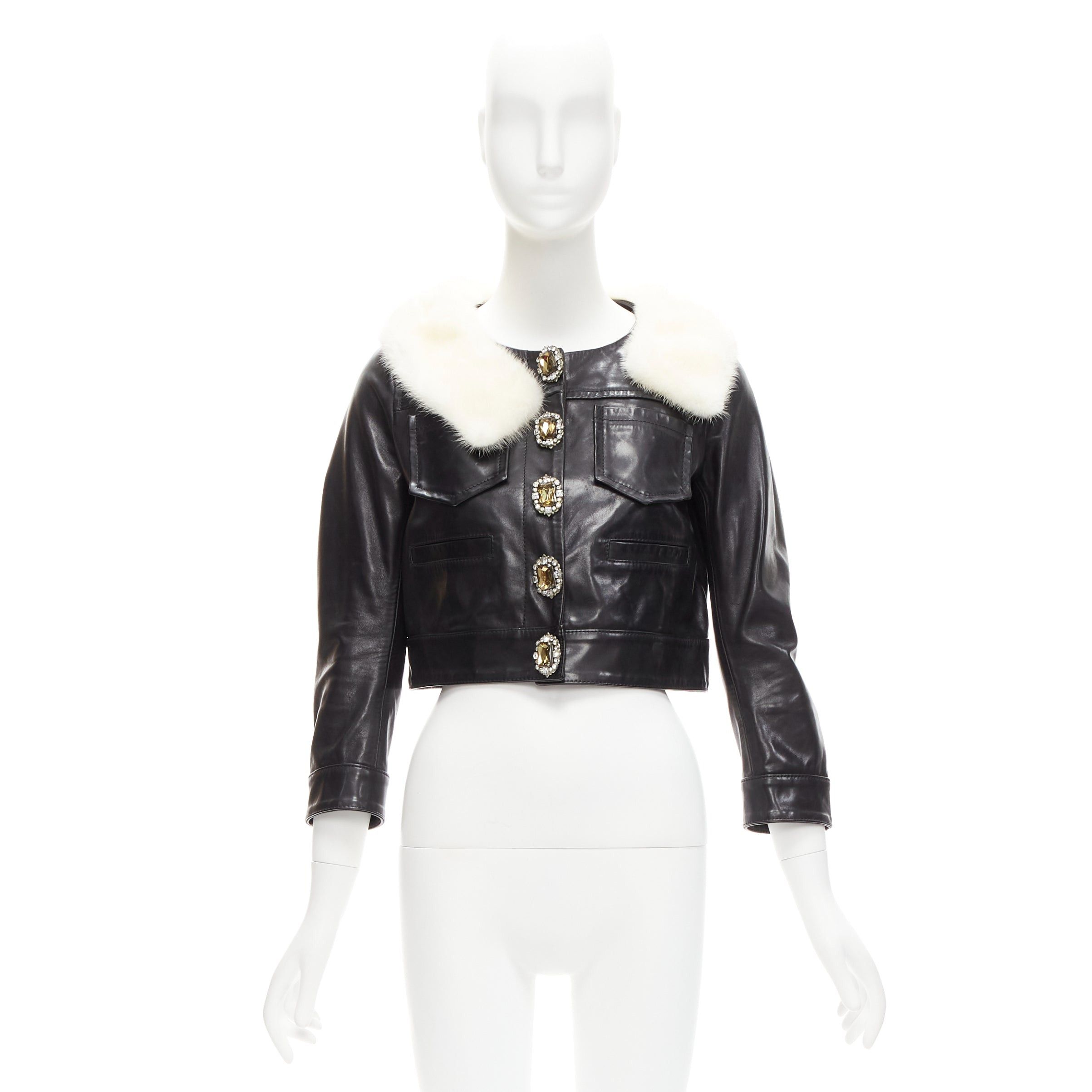 Dsquared2 rare DSQUARED2 asymmetric fur collar jewel button cropped leather jacket IT40 S Size S / US 4 / IT 40 - 9 Thumbnail