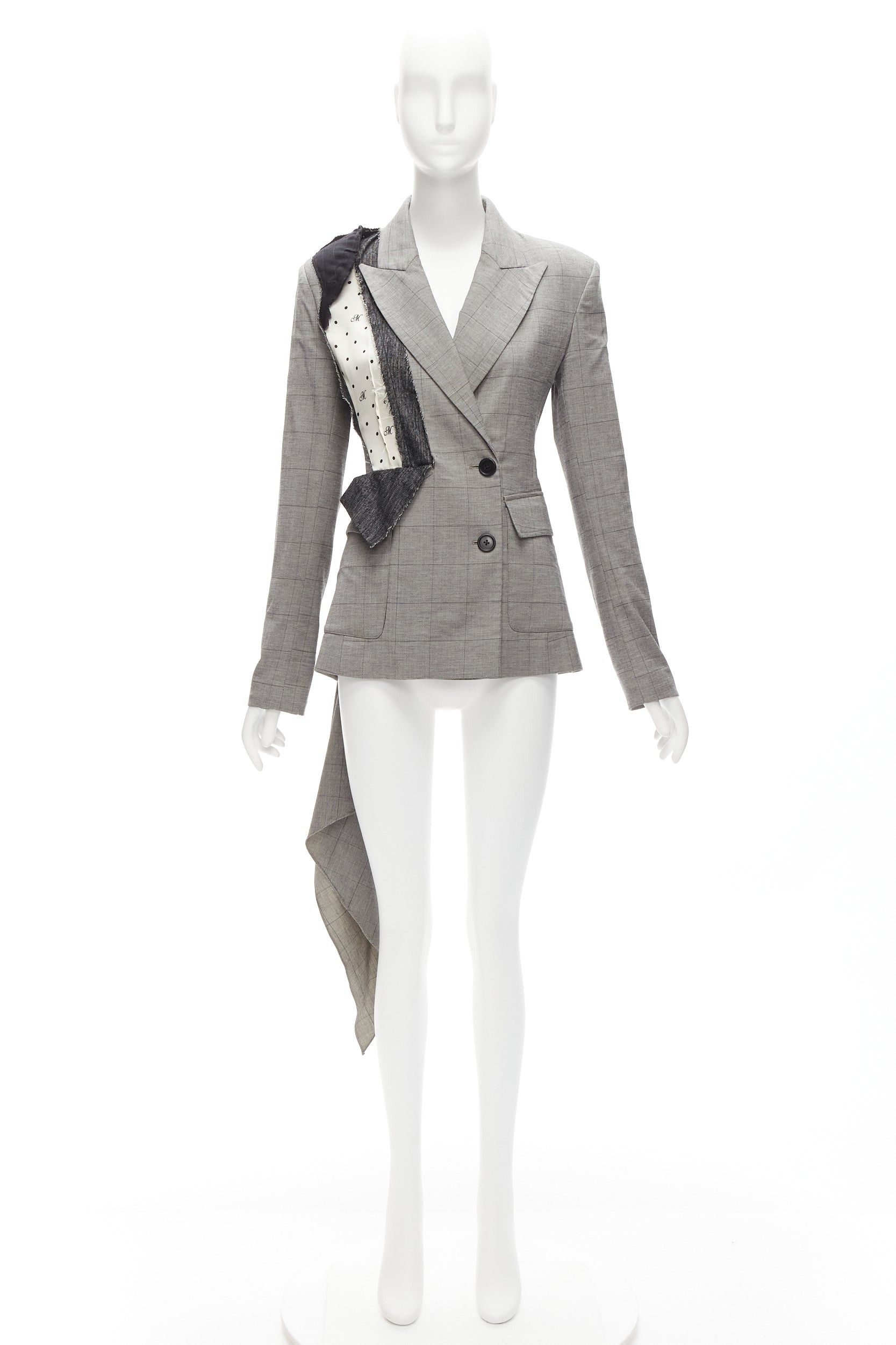 MONSE MONSE grey wool cotton deconstructed draped asymmetric blazer jacket US0 XS Size XS / US 0-2 / IT 36-38 - 9 Thumbnail