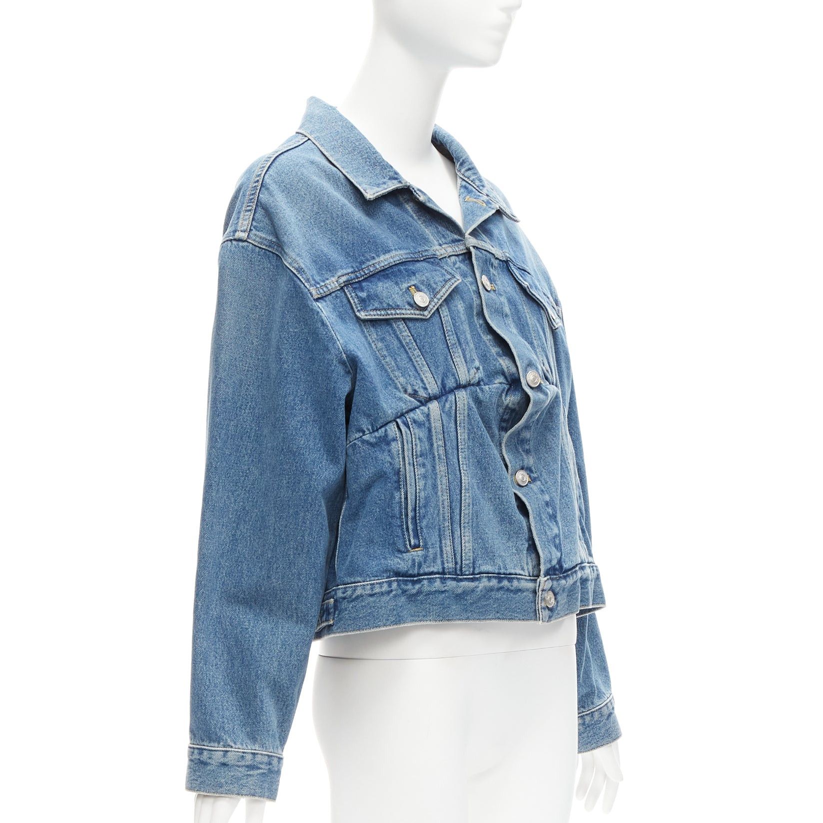 Balenciaga BALENCIAGA 2017 Runway blue denim Swing reconstructed cropped jacket FR36 S Size S / US 4 / IT 40 - 4 Thumbnail