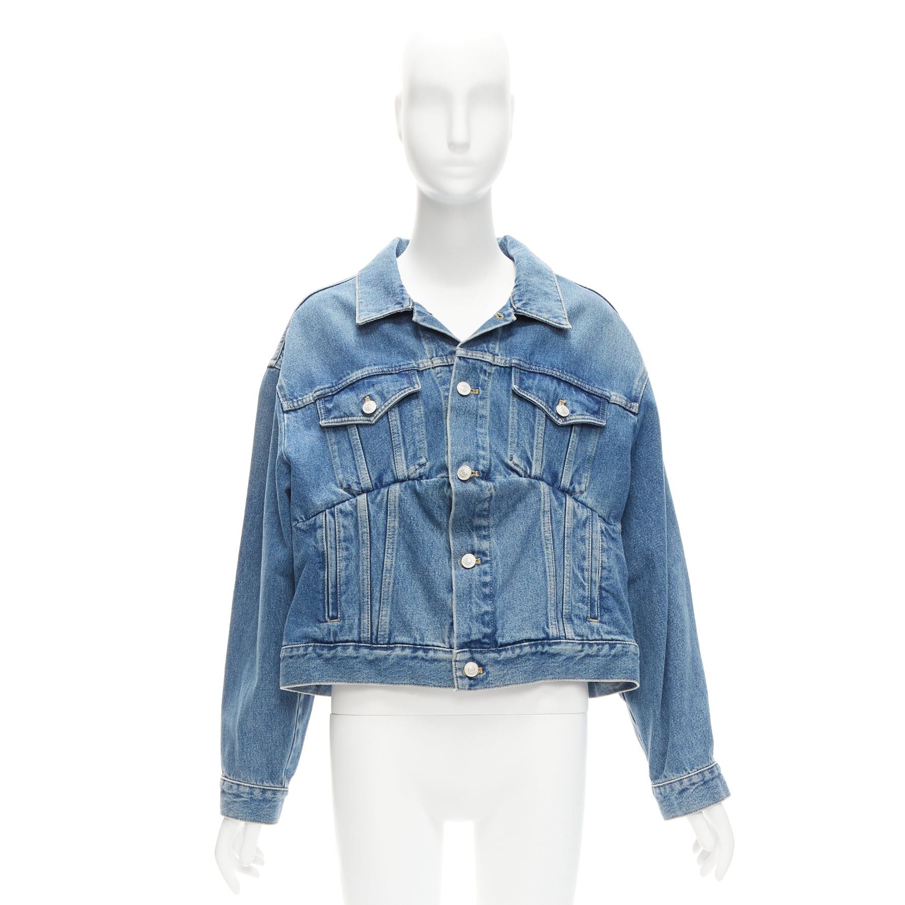 Balenciaga BALENCIAGA 2017 Runway blue denim Swing reconstructed cropped jacket FR36 S Size S / US 4 / IT 40 - 10 Thumbnail