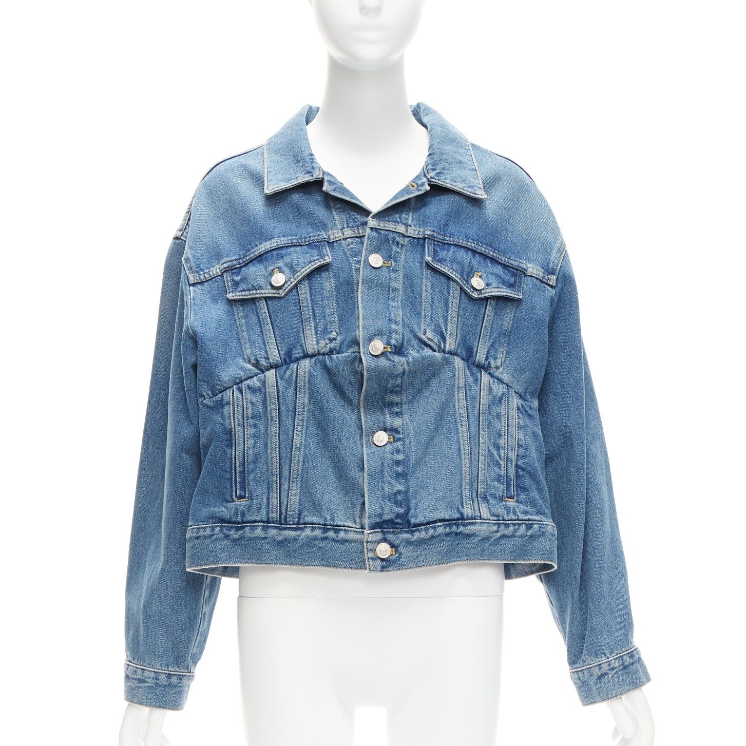Balenciaga BALENCIAGA 2017 Runway blue denim Swing reconstructed cropped jacket FR36 S Size S / US 4 / IT 40 - 3 Thumbnail