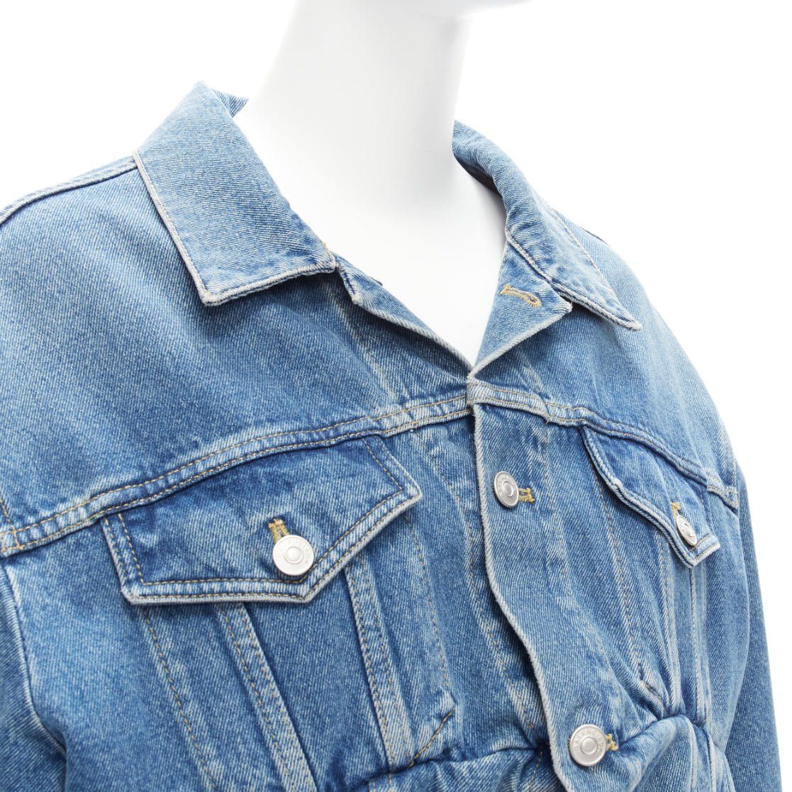 Balenciaga BALENCIAGA 2017 Runway blue denim Swing reconstructed cropped jacket FR36 S Size S / US 4 / IT 40 - 8 Thumbnail