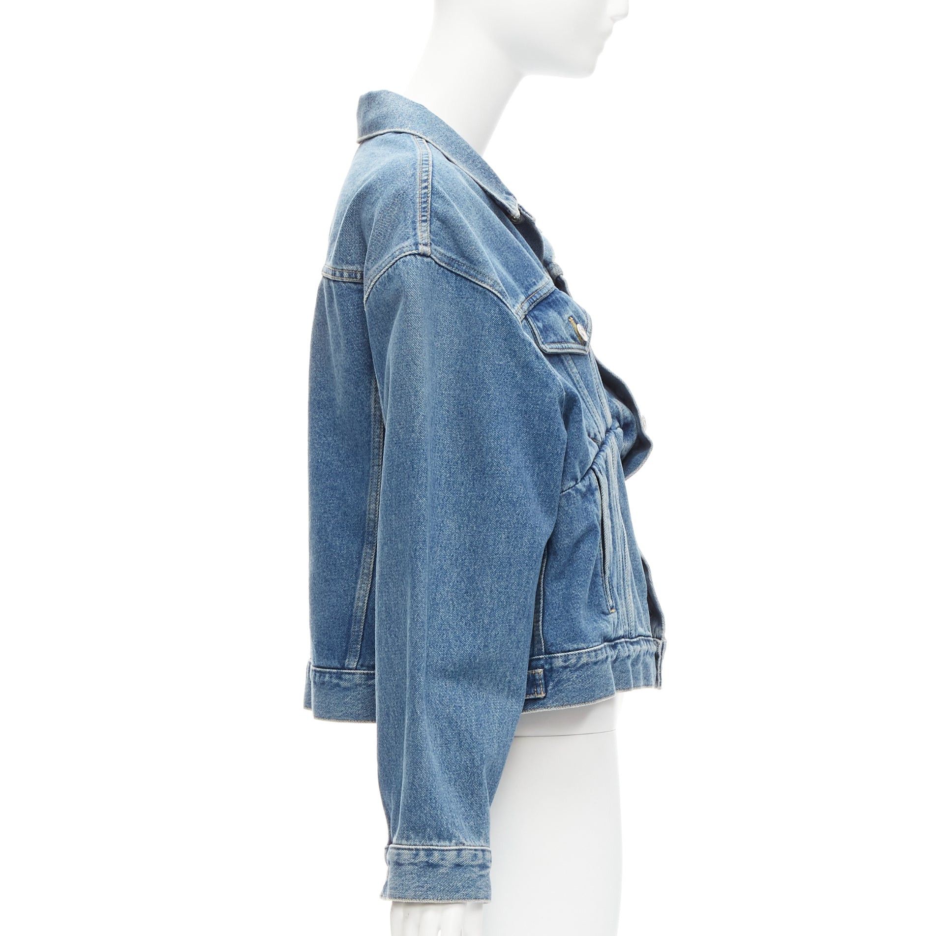 Balenciaga BALENCIAGA 2017 Runway blue denim Swing reconstructed cropped jacket FR36 S Size S / US 4 / IT 40 - 5 Thumbnail