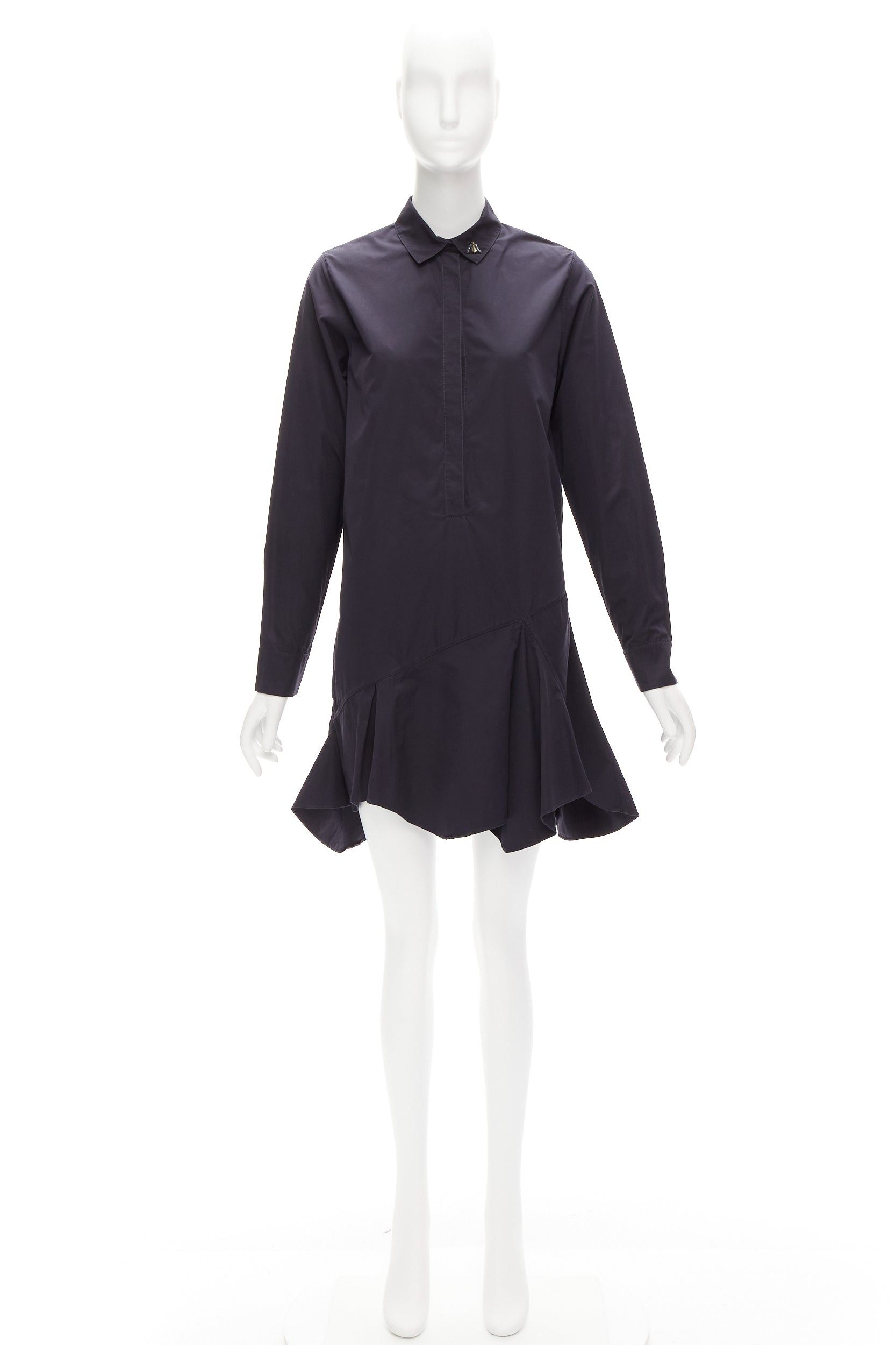 Dior CHRISTIAN DIOR black bee crystal embellished collar ruffle hem shirt dress S Size S / US 4 / IT 40 - 9 Thumbnail