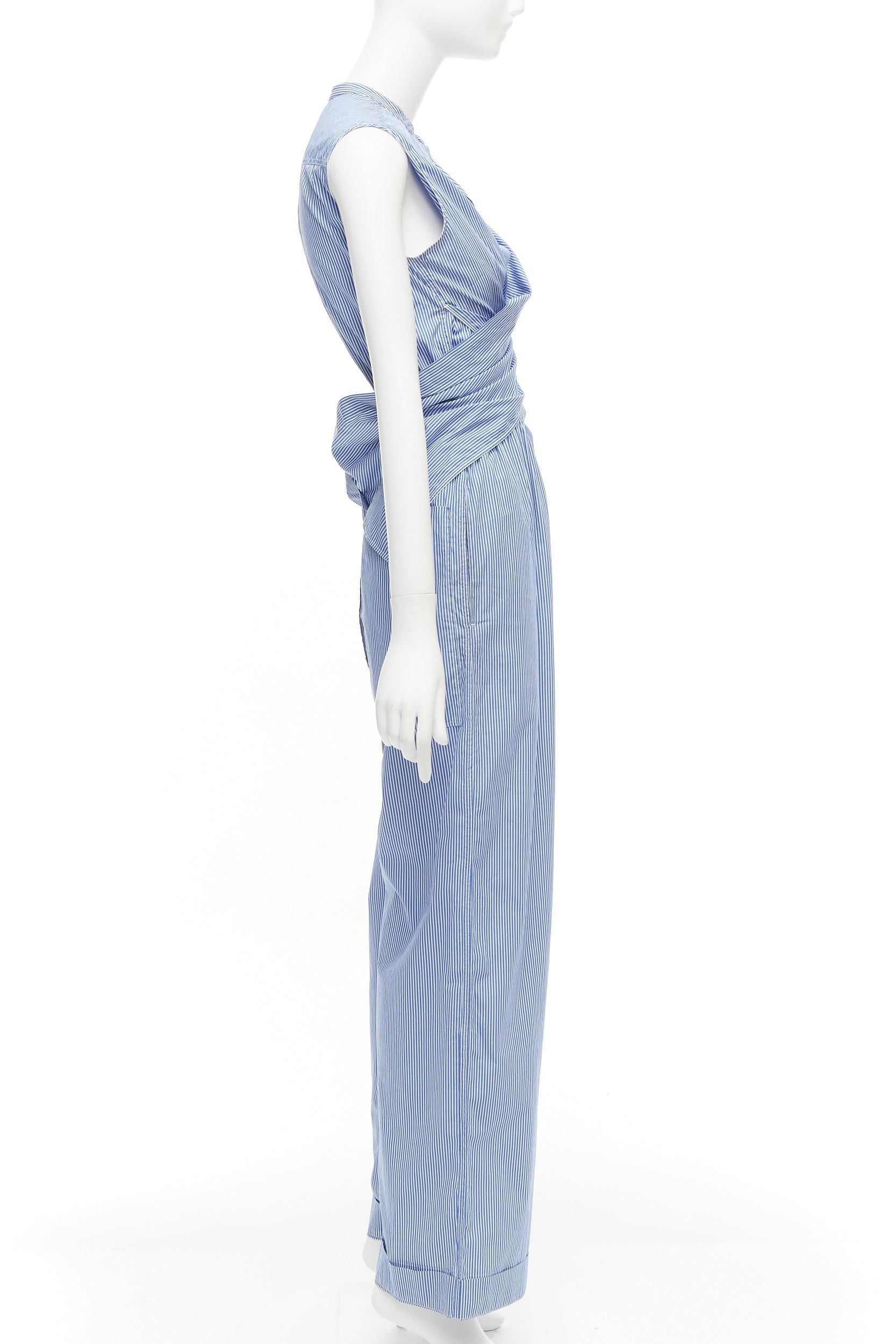 10 Corso Como 10 CORSO COMO blue white striped wrap top wide leg jumpsuit S Size 27" / US 4 / IT 40 - 4 Thumbnail