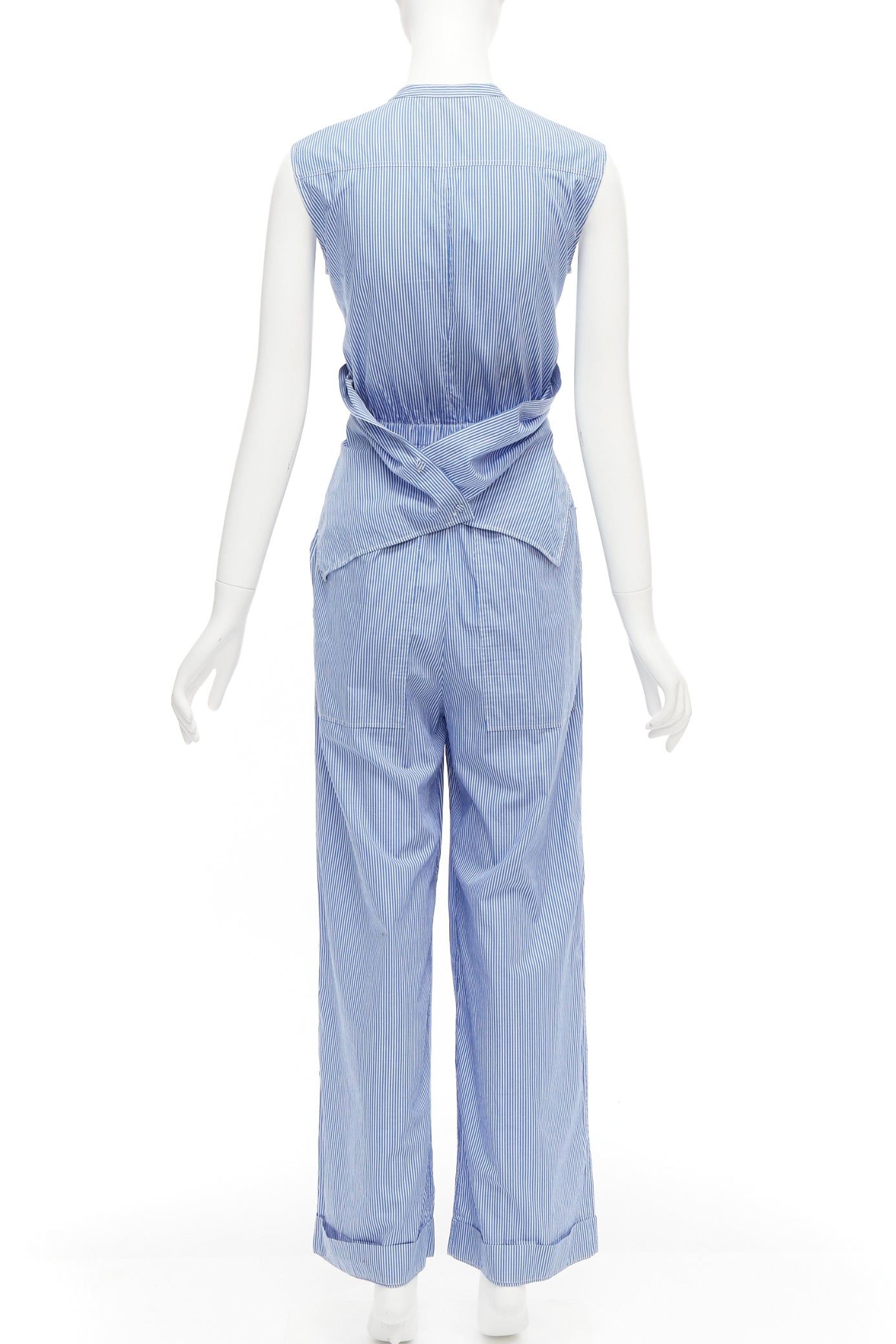 10 Corso Como 10 CORSO COMO blue white striped wrap top wide leg jumpsuit S Size 27" / US 4 / IT 40 - 5 Thumbnail