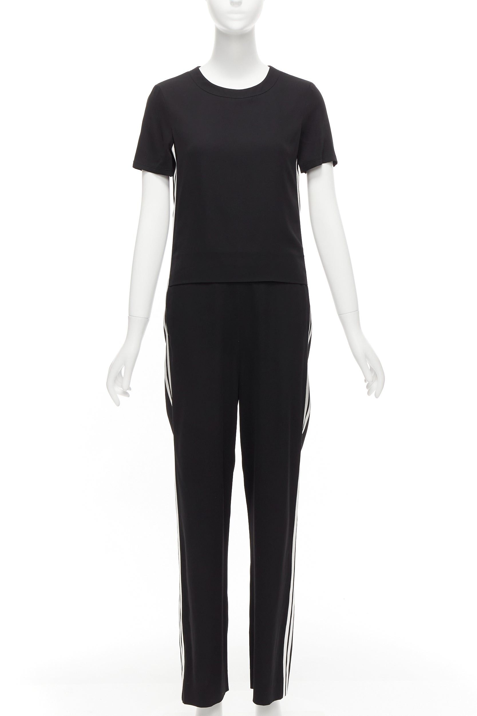 Neil Barrett NEIL BARRETT black layered top white side stripes short crew jumpsuit FR38 M Size 28" / US 6 / IT 42 - 3 Thumbnail