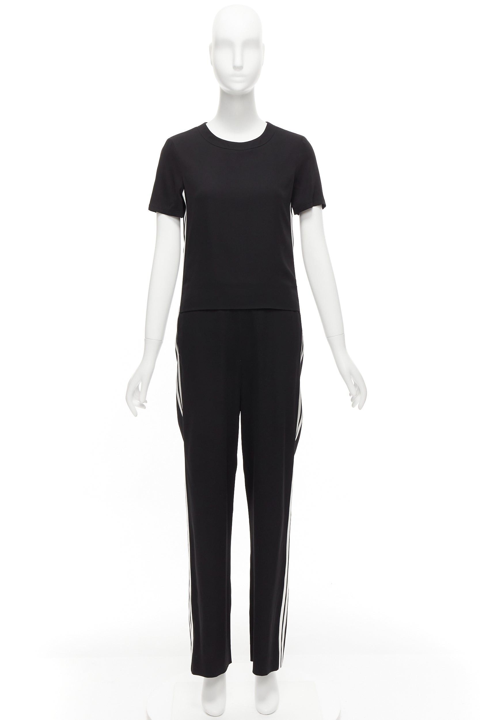 Neil Barrett NEIL BARRETT black layered top white side stripes short crew jumpsuit FR38 M Size 28" / US 6 / IT 42 - 9 Thumbnail