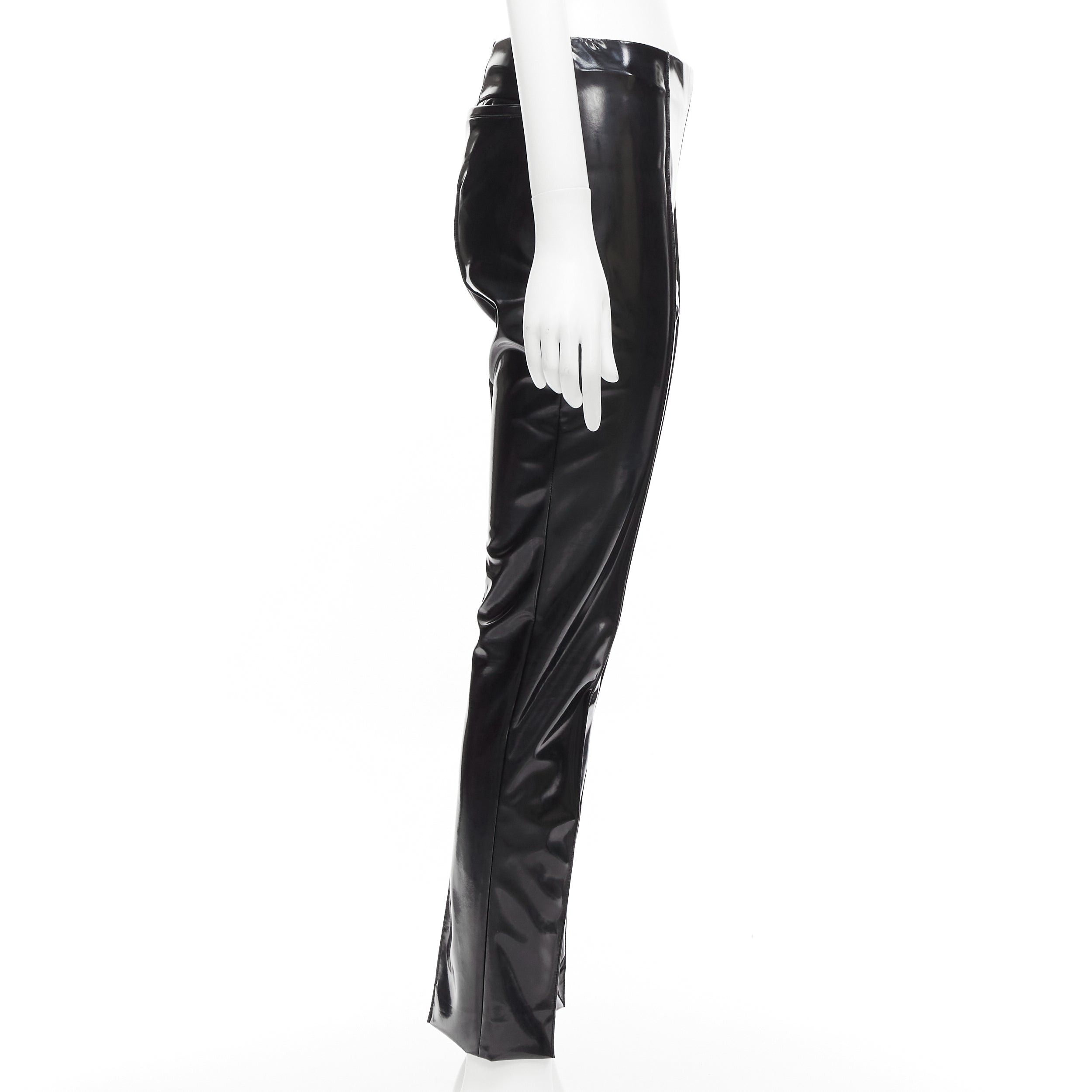 Valentino VALENTINO black vinyl pleat front back slit pockets pants S Size 27" / US 4 / IT 40 - 3 Thumbnail