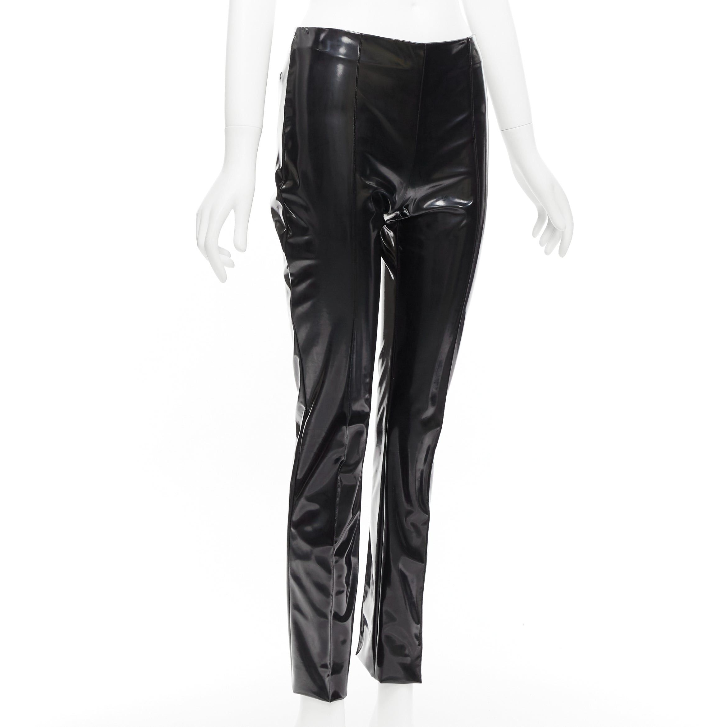 Valentino VALENTINO black vinyl pleat front back slit pockets pants S Size 27" / US 4 / IT 40 - 2 Thumbnail