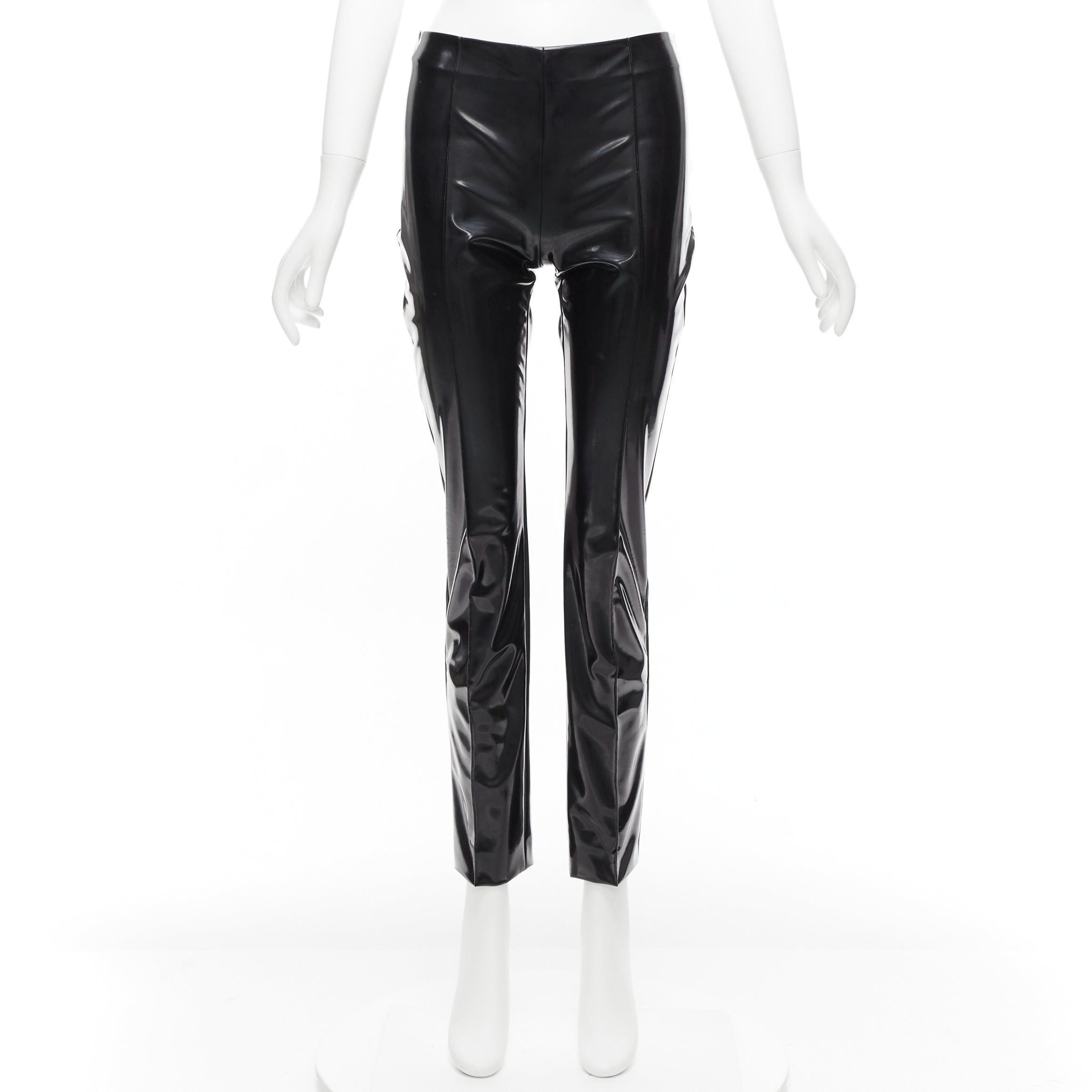 Valentino VALENTINO black vinyl pleat front back slit pockets pants S Size 27" / US 4 / IT 40 - 9 Thumbnail