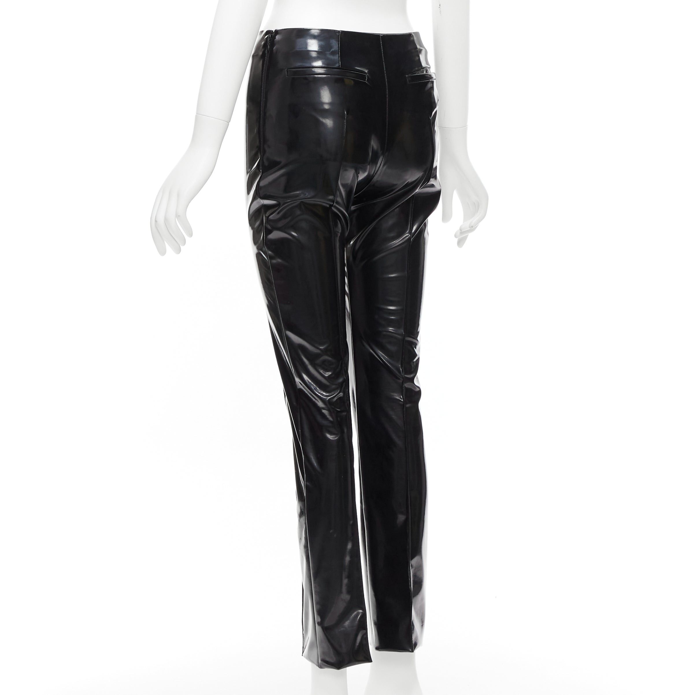 Valentino VALENTINO black vinyl pleat front back slit pockets pants S Size 27" / US 4 / IT 40 - 5 Thumbnail