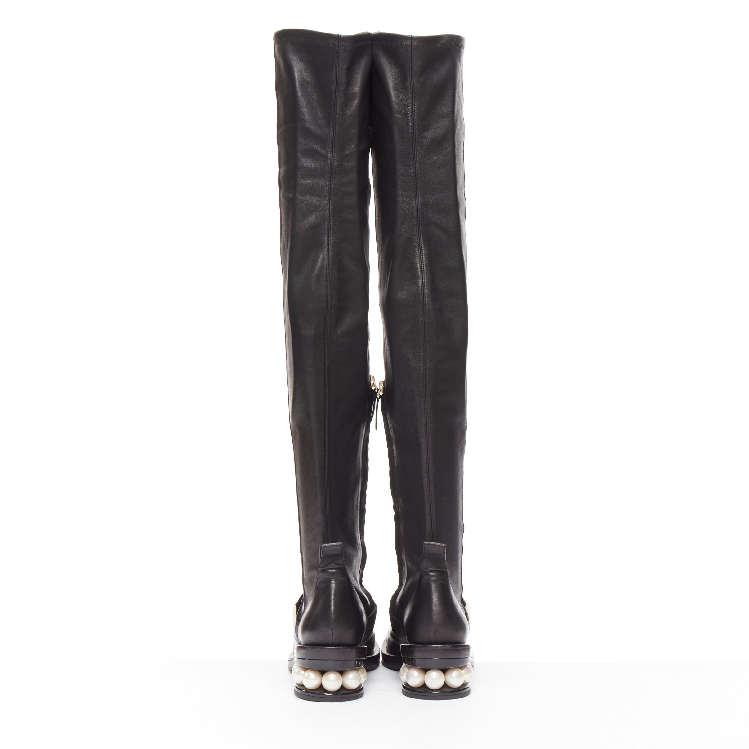 Nicholas Kirkwood NICOLAS KIRKWOOD black XL pearl embellished heel knee high flat boots EU37.5 Size US 7.5 / IT 37.5 - 6 Thumbnail
