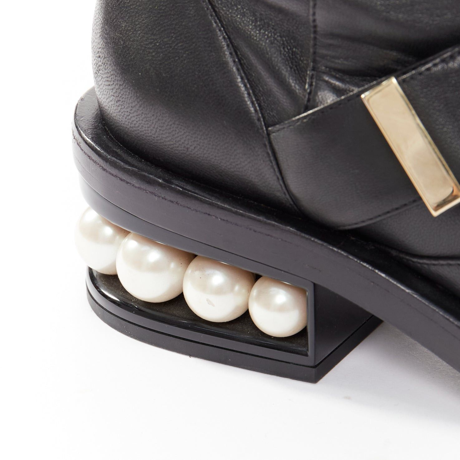 Nicholas Kirkwood NICOLAS KIRKWOOD black XL pearl embellished heel knee high flat boots EU37.5 Size US 7.5 / IT 37.5 - 2 Thumbnail