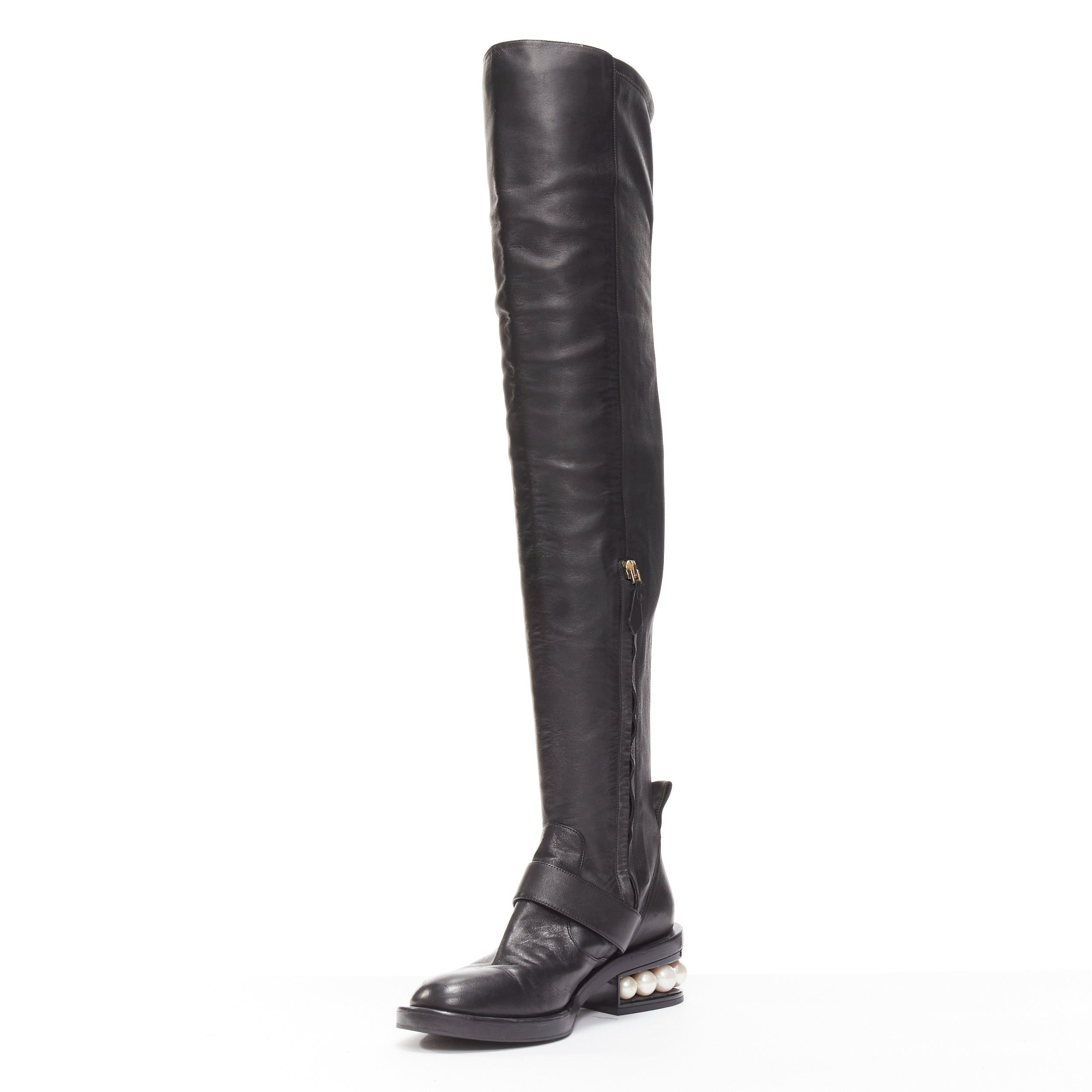 Nicholas Kirkwood NICOLAS KIRKWOOD black XL pearl embellished heel knee high flat boots EU37.5 Size US 7.5 / IT 37.5 - 5 Thumbnail