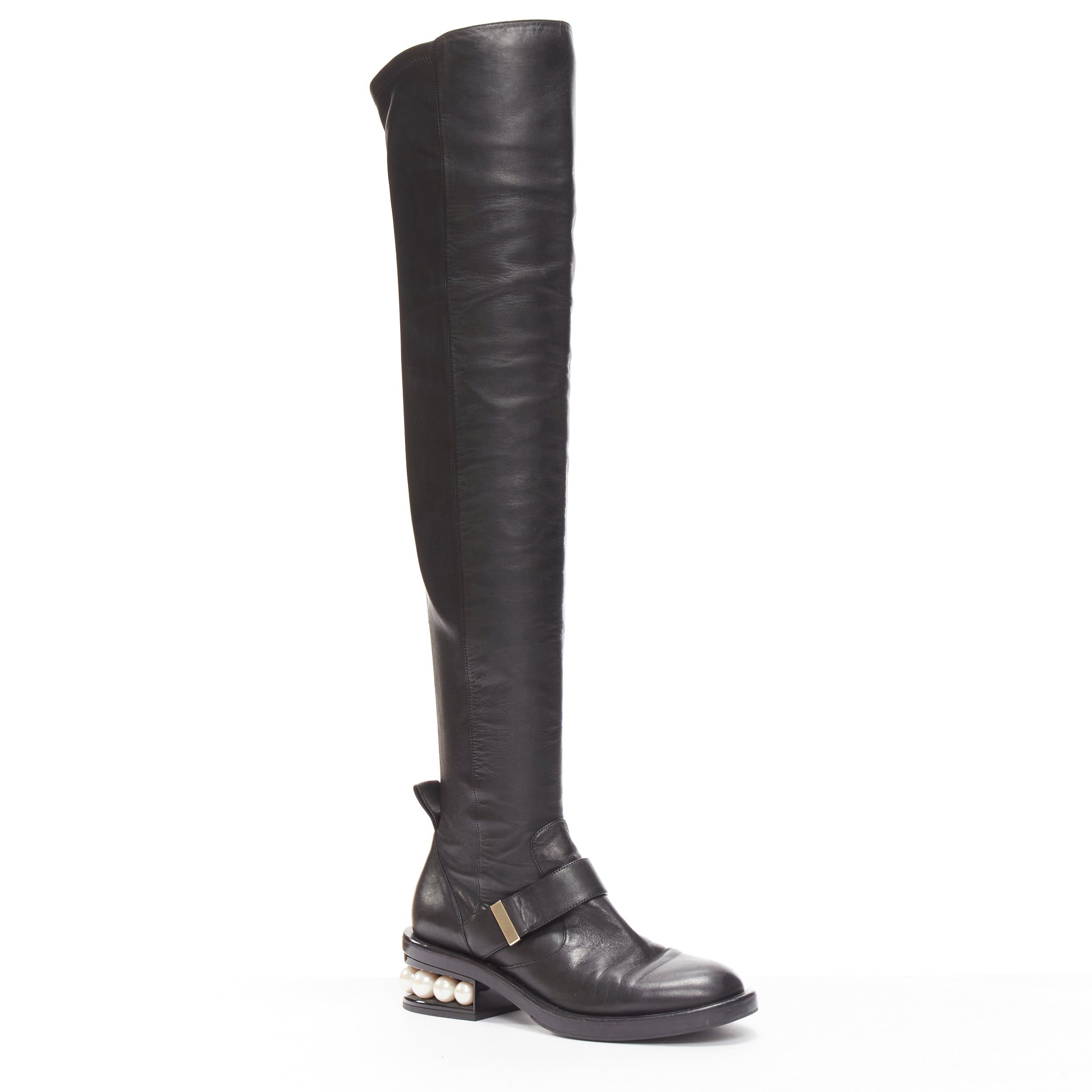 Nicholas Kirkwood NICOLAS KIRKWOOD black XL pearl embellished heel knee high flat boots EU37.5 Size US 7.5 / IT 37.5 - 3 Thumbnail