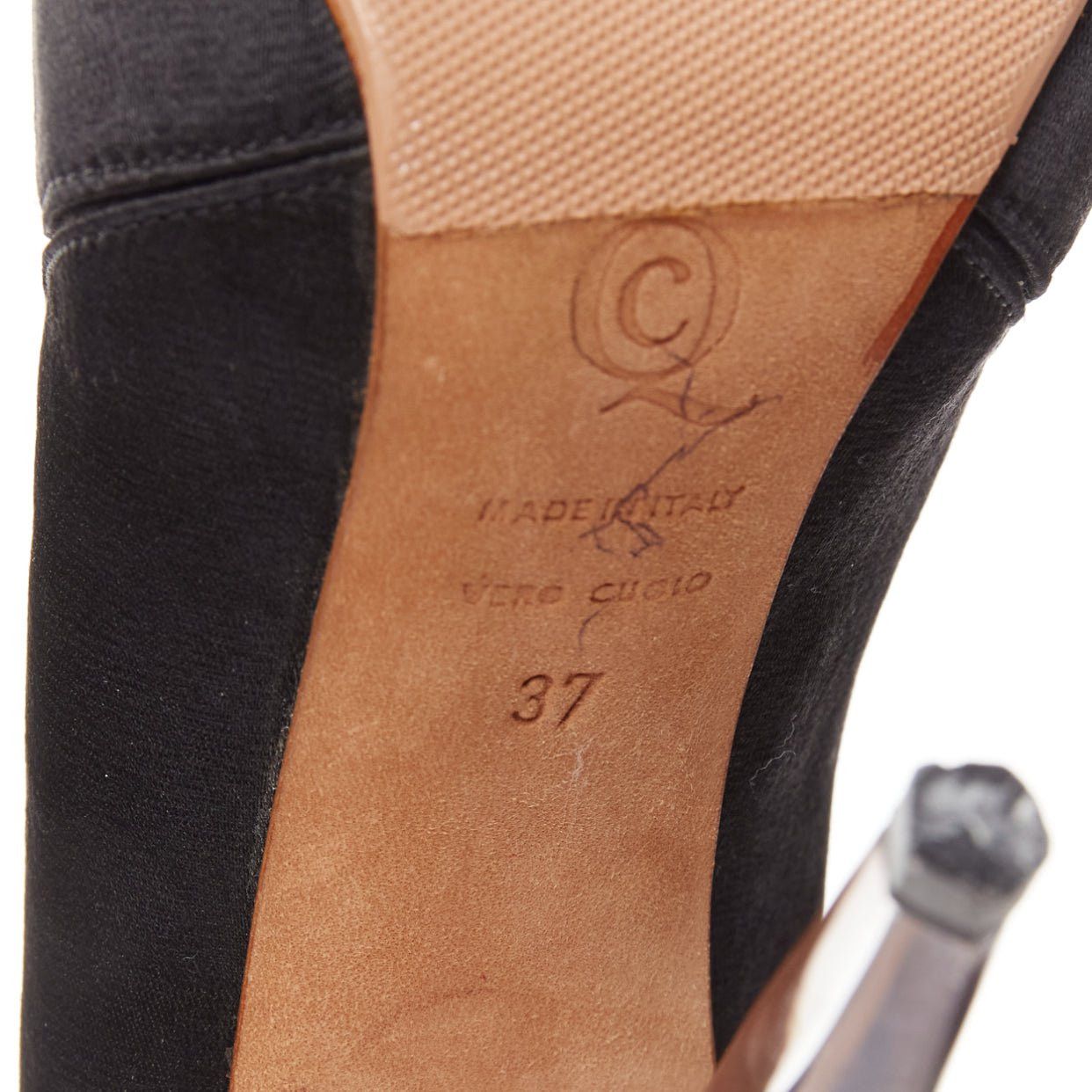 Alexander McQueen ALEXANDER MCQUEEN black satin clear lucite dagger peep toe heel EU37 Size US 7 / IT 37 - 10 Thumbnail