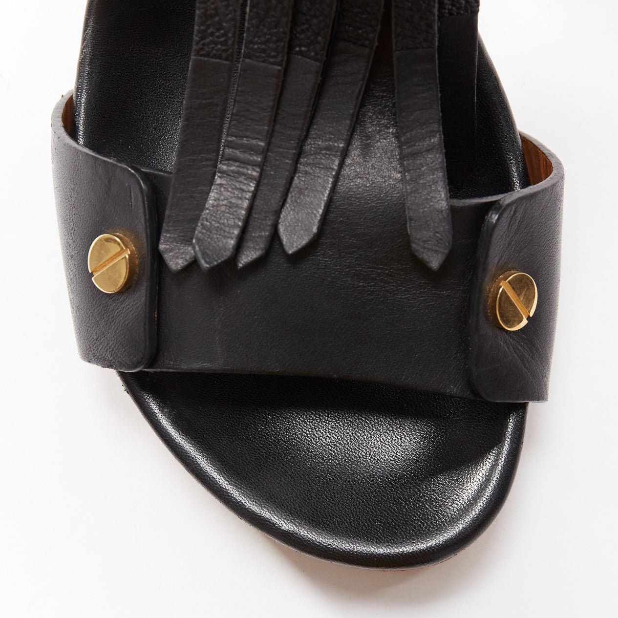Chloe CHLOE black blue fringe detail gold nail grommet block heel sandal EU37 Size US 7 / IT 37 - 6 Thumbnail