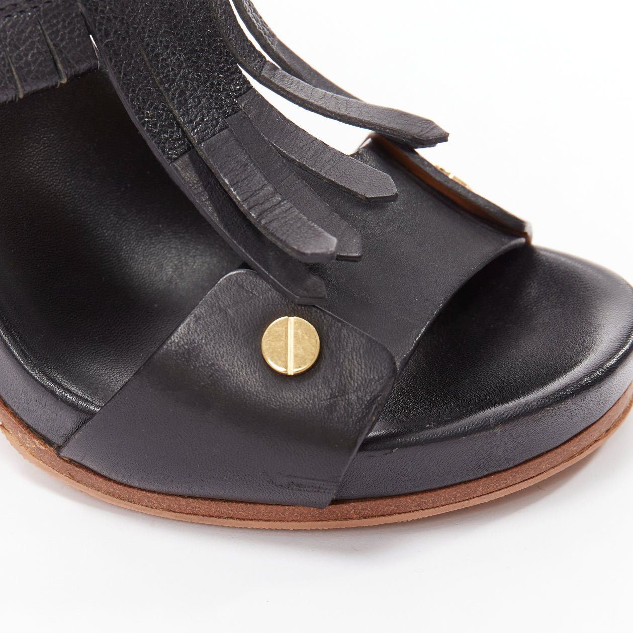 Chloe CHLOE black blue fringe detail gold nail grommet block heel sandal EU37 Size US 7 / IT 37 - 7 Thumbnail