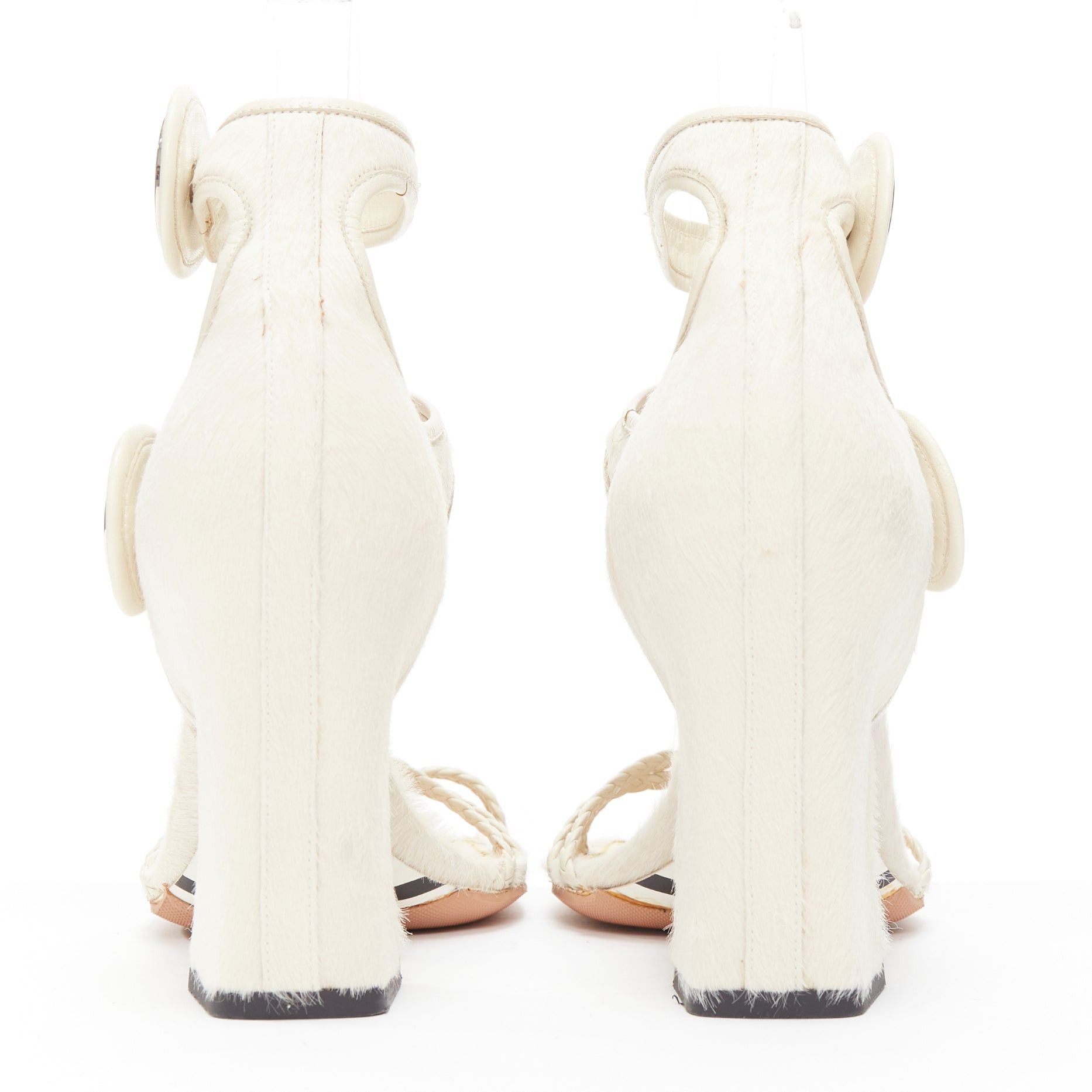 Louis Vuitton LOUIS VUITTON Anaconda white calf hair silver button braided chunky heel EU37 Size US 7 / IT 37 - 5 Thumbnail