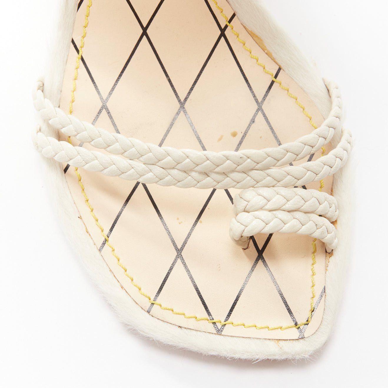 Louis Vuitton LOUIS VUITTON Anaconda white calf hair silver button braided chunky heel EU37 Size US 7 / IT 37 - 6 Thumbnail
