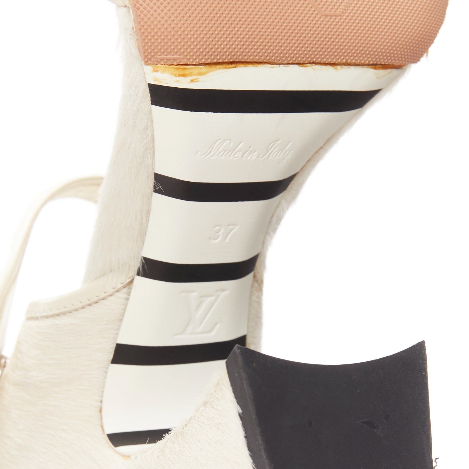 Louis Vuitton LOUIS VUITTON Anaconda white calf hair silver button braided chunky heel EU37 Size US 7 / IT 37 - 10 Thumbnail