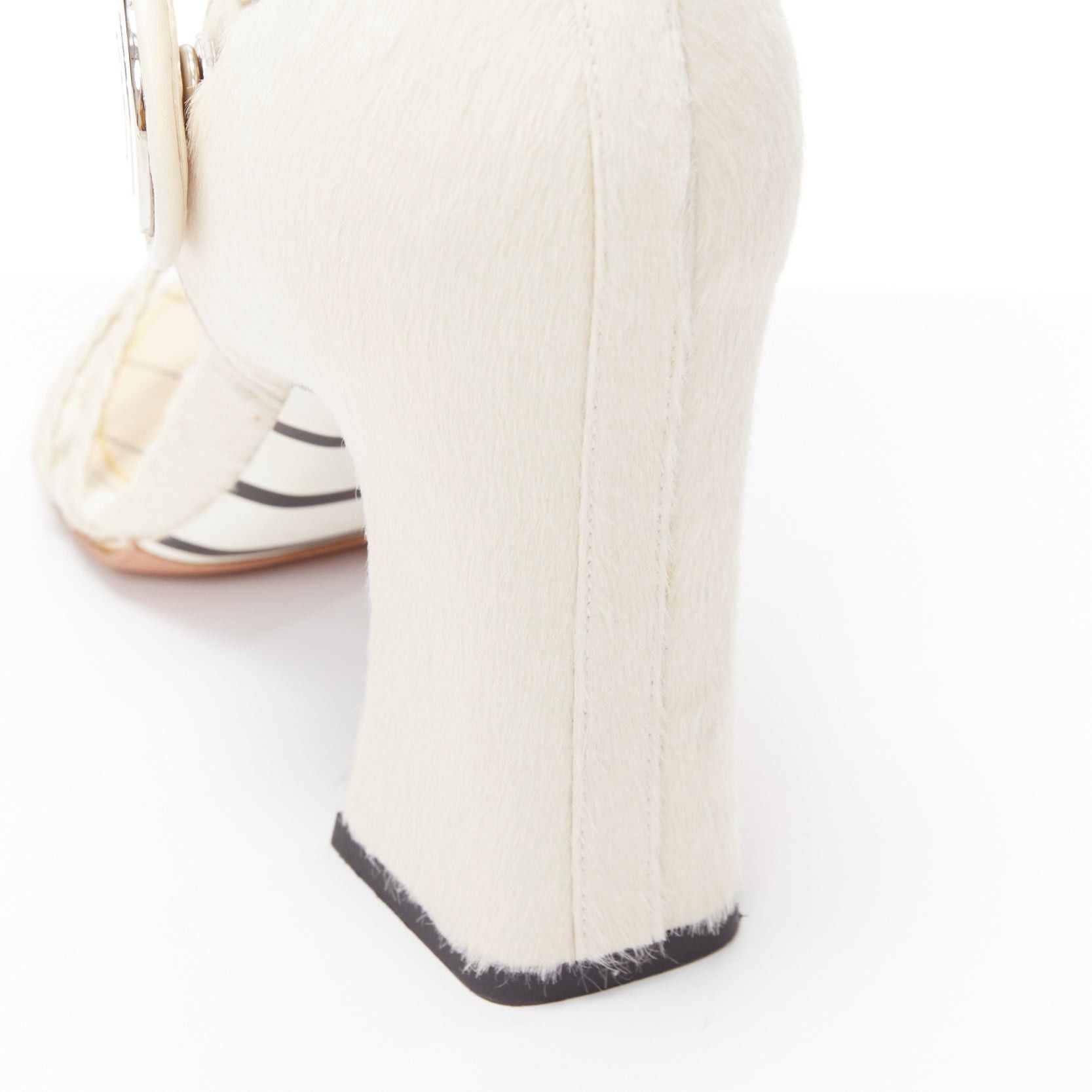 Louis Vuitton LOUIS VUITTON Anaconda white calf hair silver button braided chunky heel EU37 Size US 7 / IT 37 - 8 Thumbnail