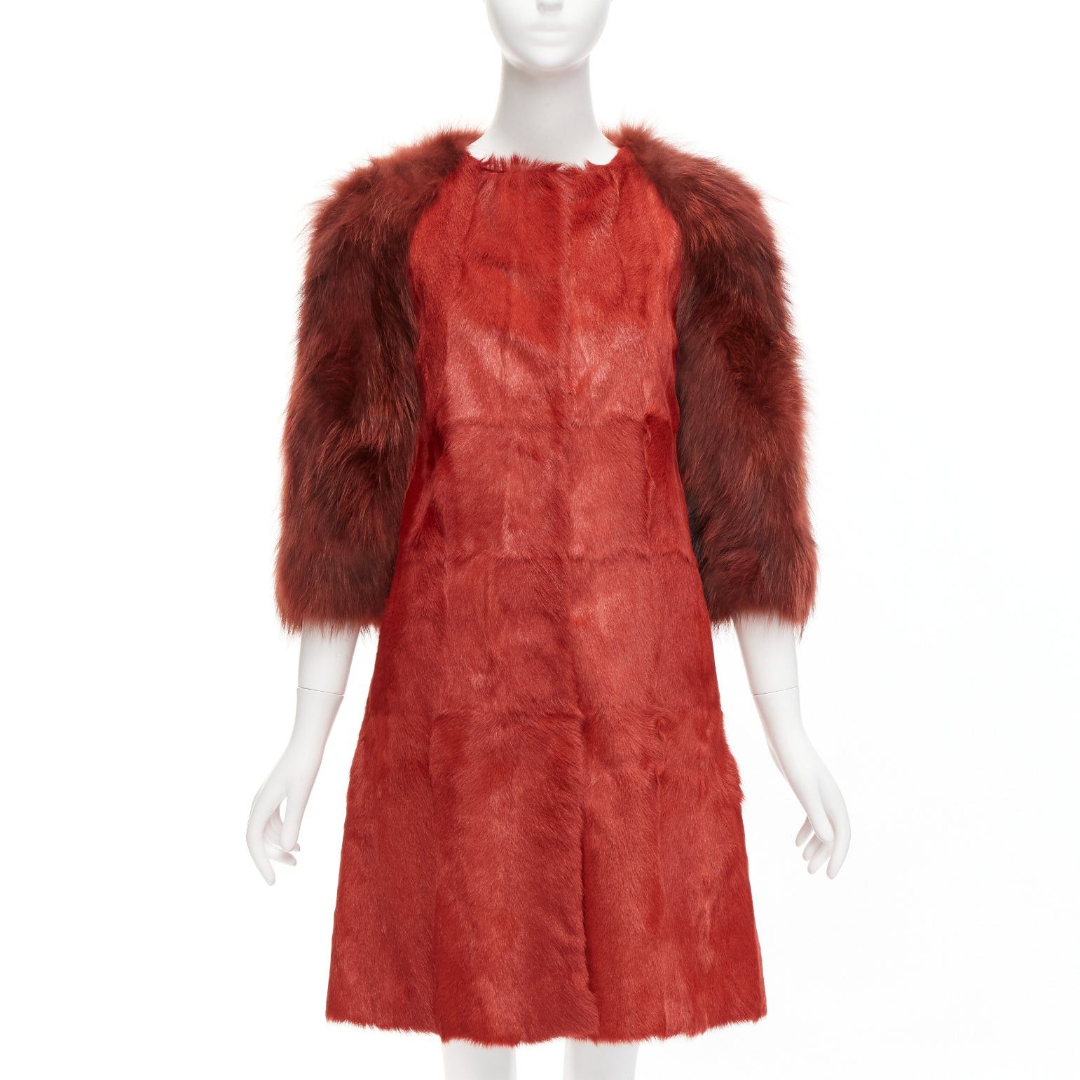 Giambattista Valli GIAMBATTISTA VALLI red genuine fur patchwork contrast raglan sleeve long coat Size M / US 6-8 / IT 42-44 - 3 Thumbnail