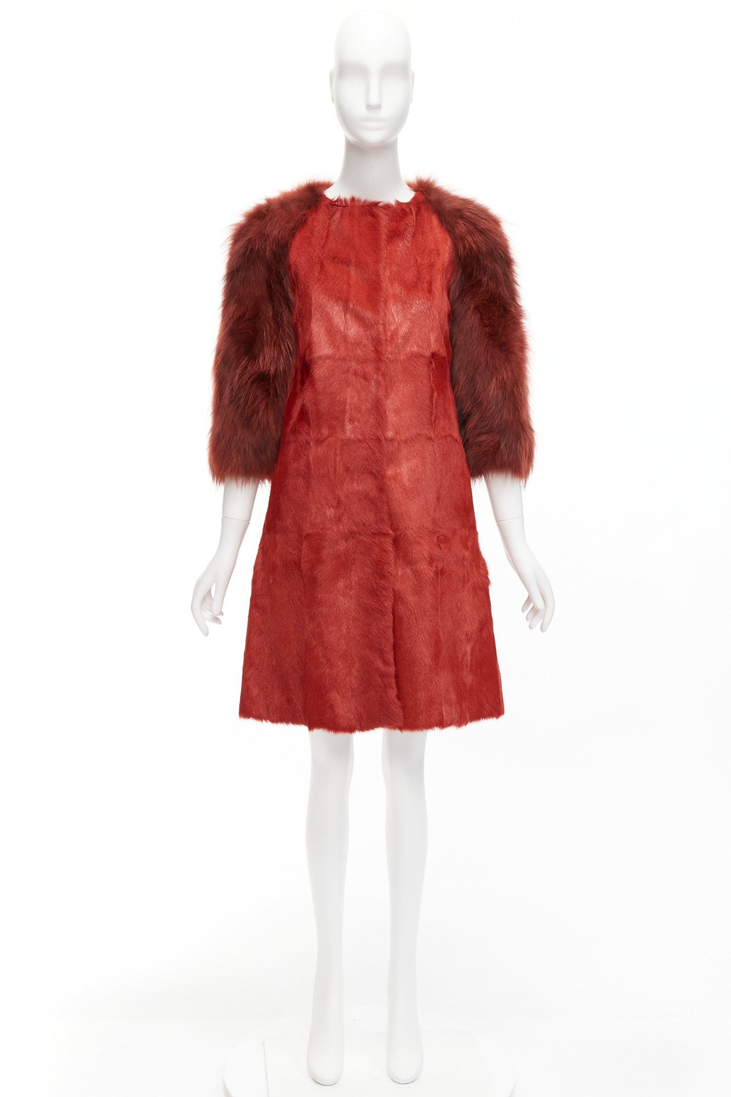 Giambattista Valli GIAMBATTISTA VALLI red genuine fur patchwork contrast raglan sleeve long coat Size M / US 6-8 / IT 42-44 - 10 Thumbnail