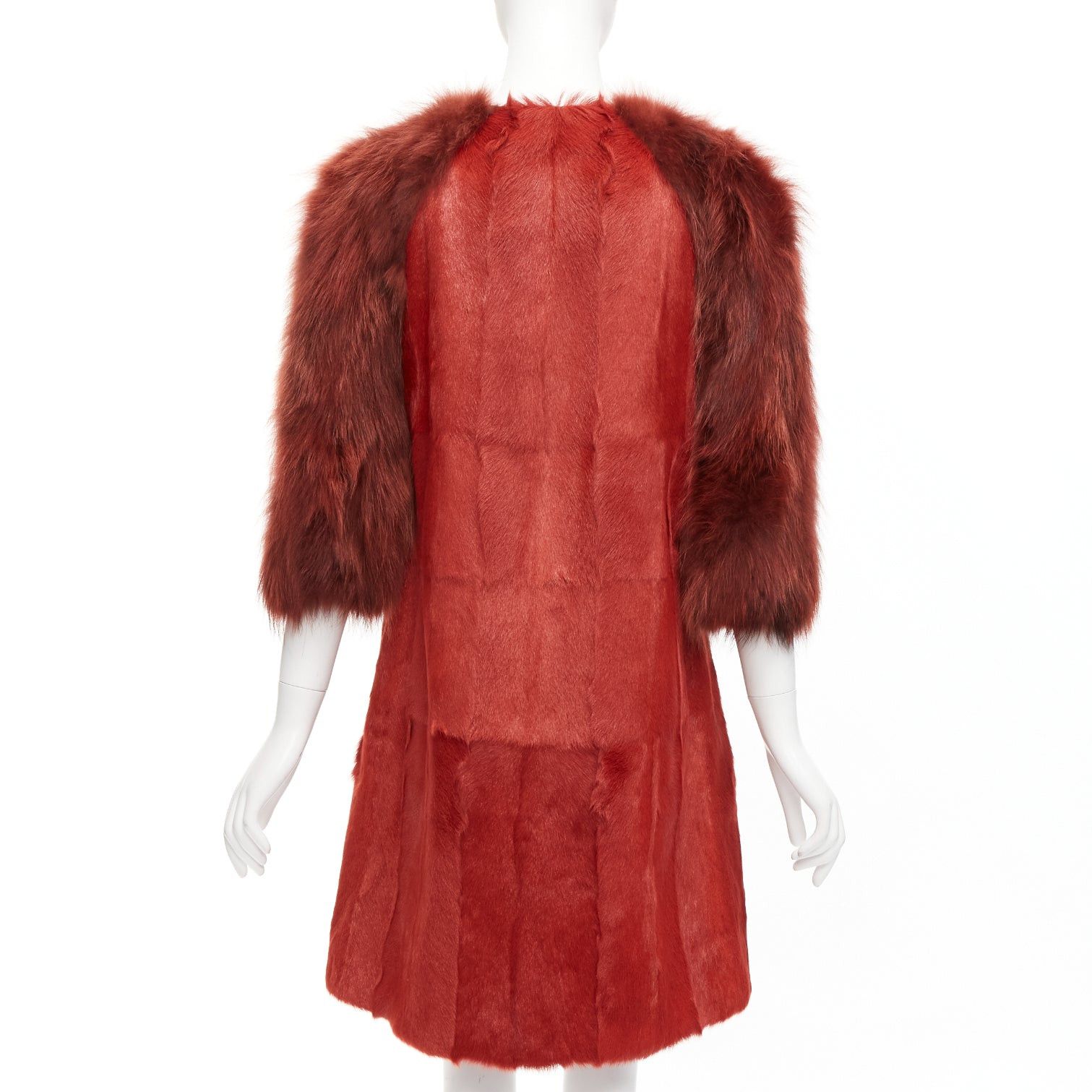 Giambattista Valli GIAMBATTISTA VALLI red genuine fur patchwork contrast raglan sleeve long coat Size M / US 6-8 / IT 42-44 - 6 Thumbnail