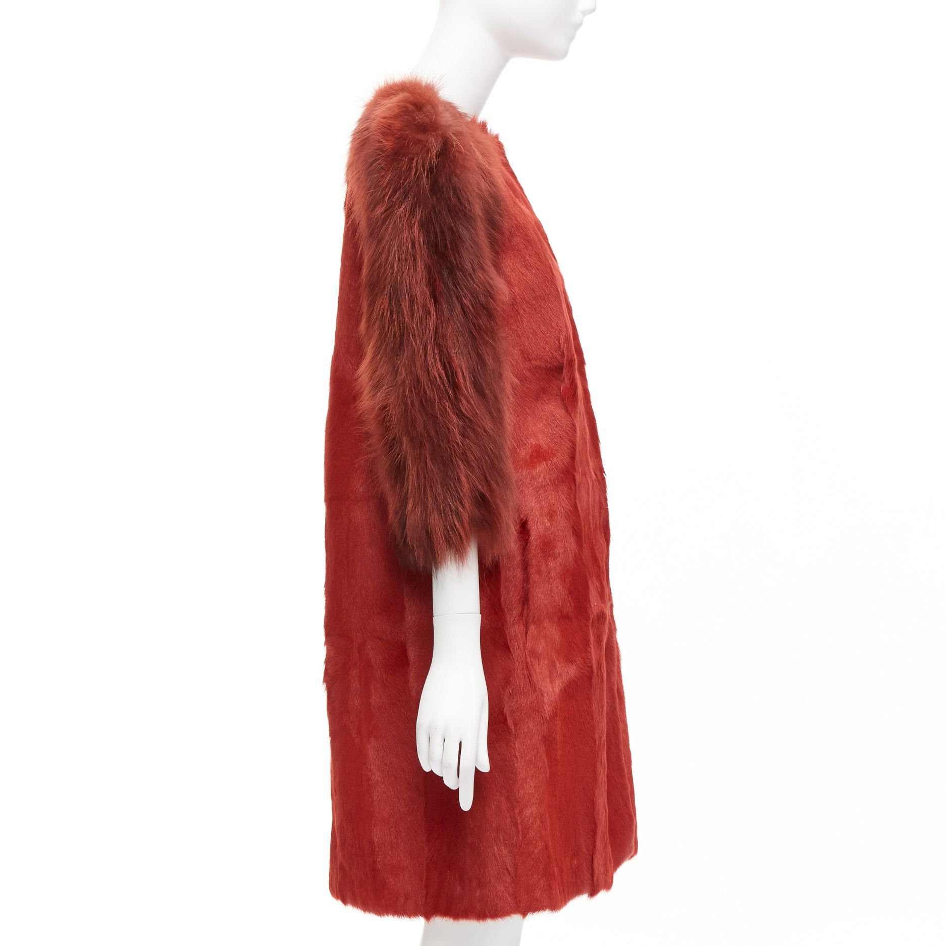 Giambattista Valli GIAMBATTISTA VALLI red genuine fur patchwork contrast raglan sleeve long coat Size M / US 6-8 / IT 42-44 - 5 Thumbnail