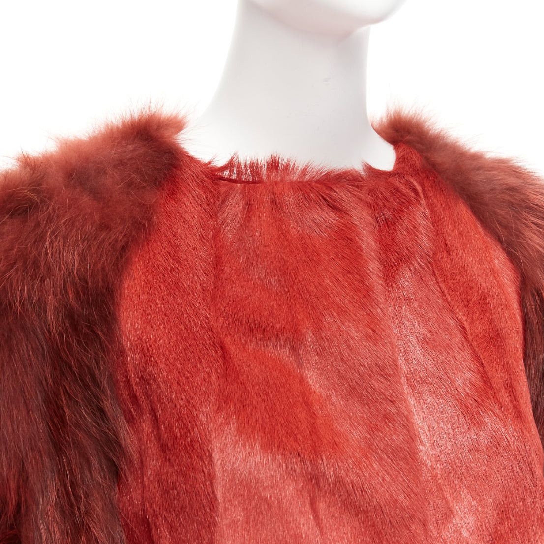Giambattista Valli GIAMBATTISTA VALLI red genuine fur patchwork contrast raglan sleeve long coat Size M / US 6-8 / IT 42-44 - 2 Thumbnail