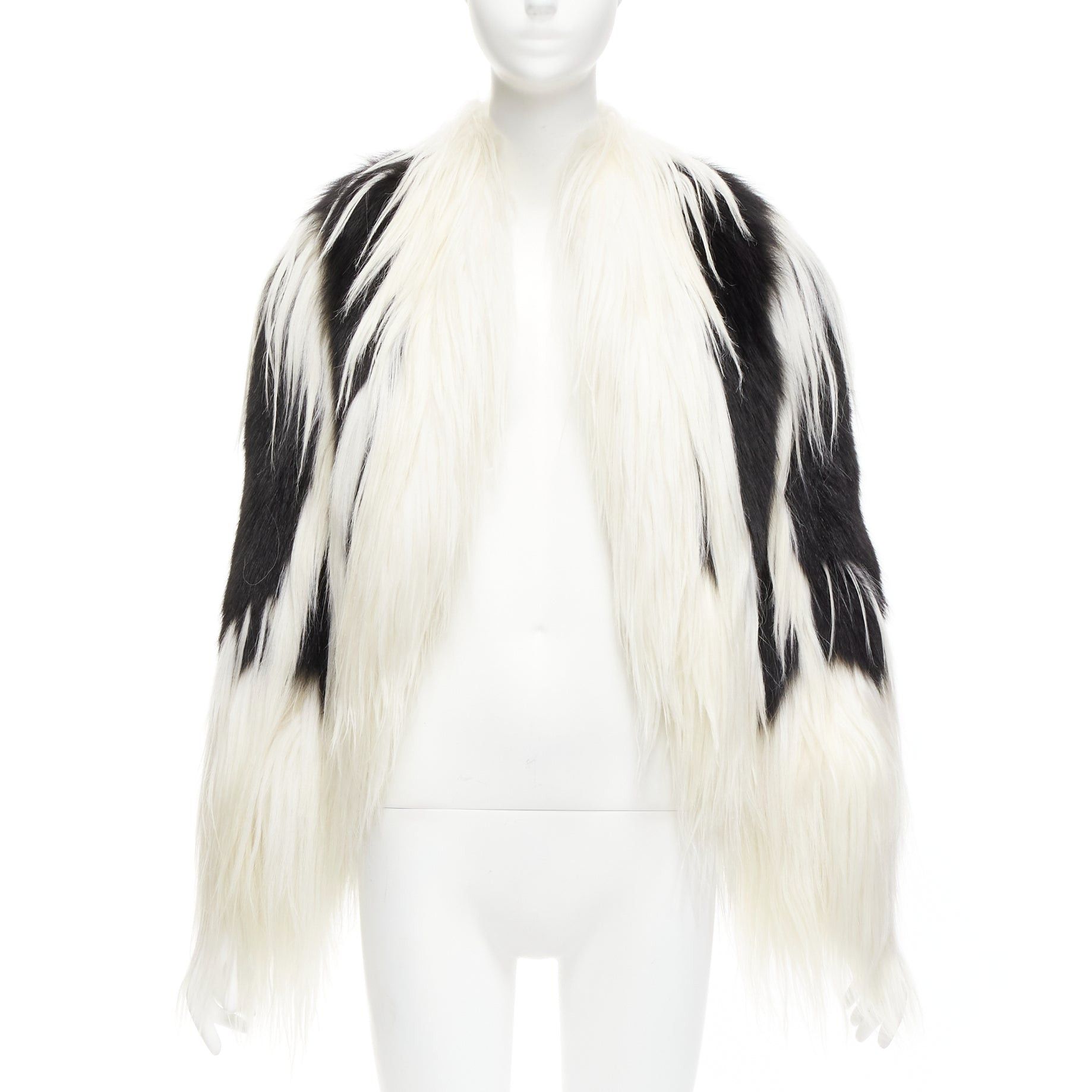 Revillon REVILLON black white rare goat rex rabbit fur patchwork long sleeve coat FR36 S Size S / US 4 / IT 40 - 3 Thumbnail