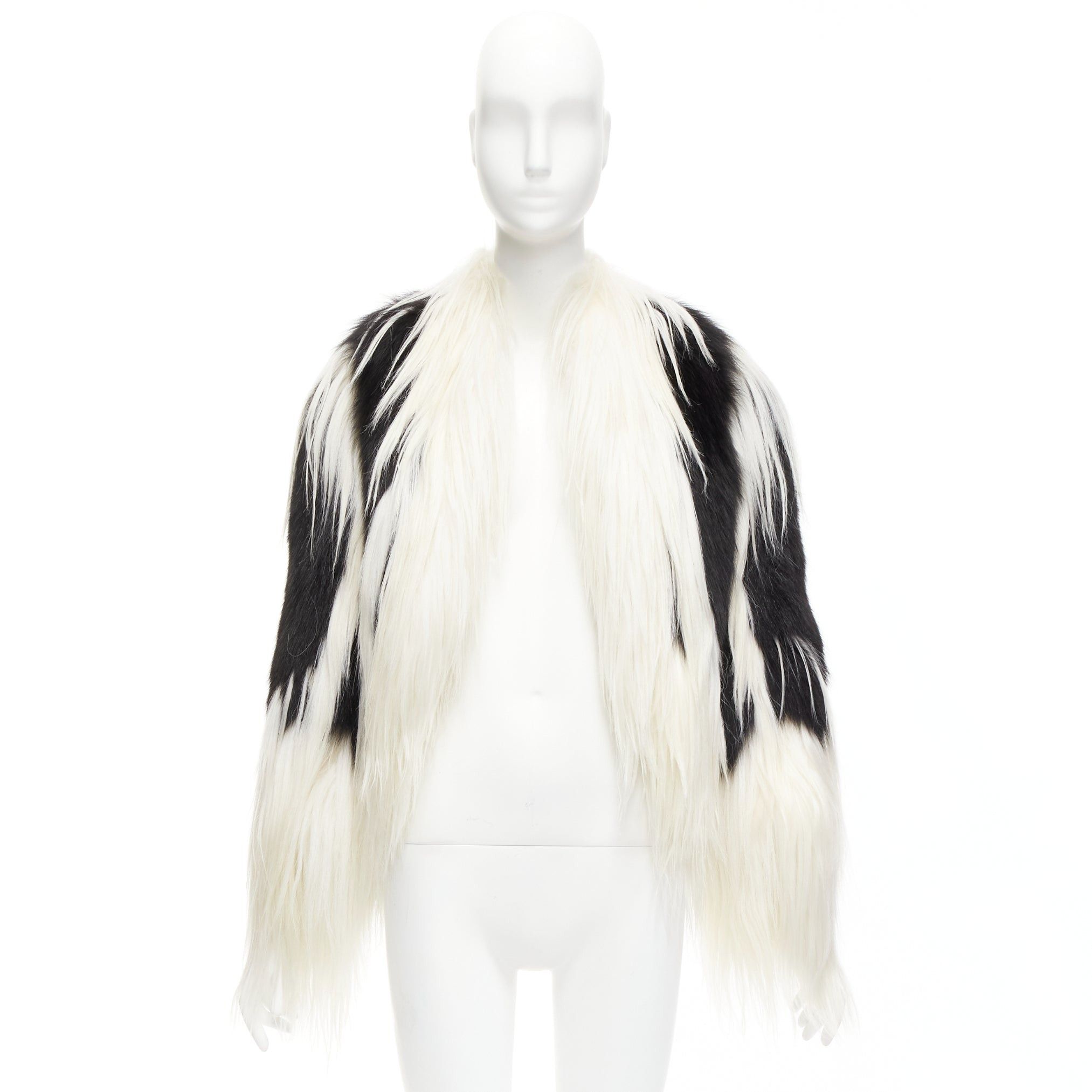 Revillon REVILLON black white rare goat rex rabbit fur patchwork long sleeve coat FR36 S Size S / US 4 / IT 40 - 9 Thumbnail