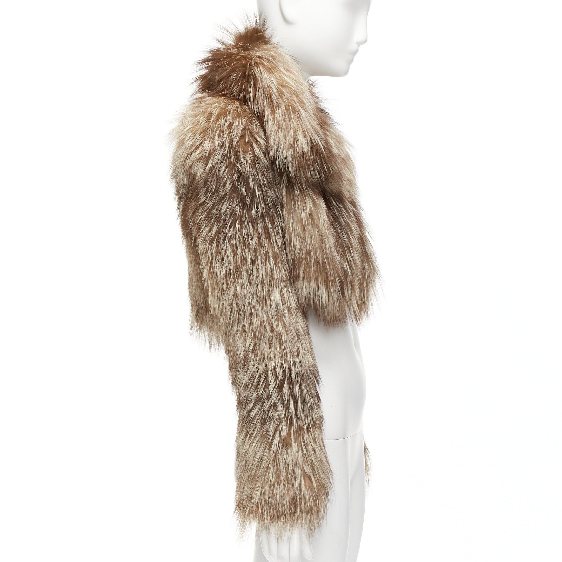 Fendi FENDI brown fur long sleeve crop jacket with detachable collar IT36 XXS Size XS / US 0-2 / IT 36-38 - 4 Thumbnail
